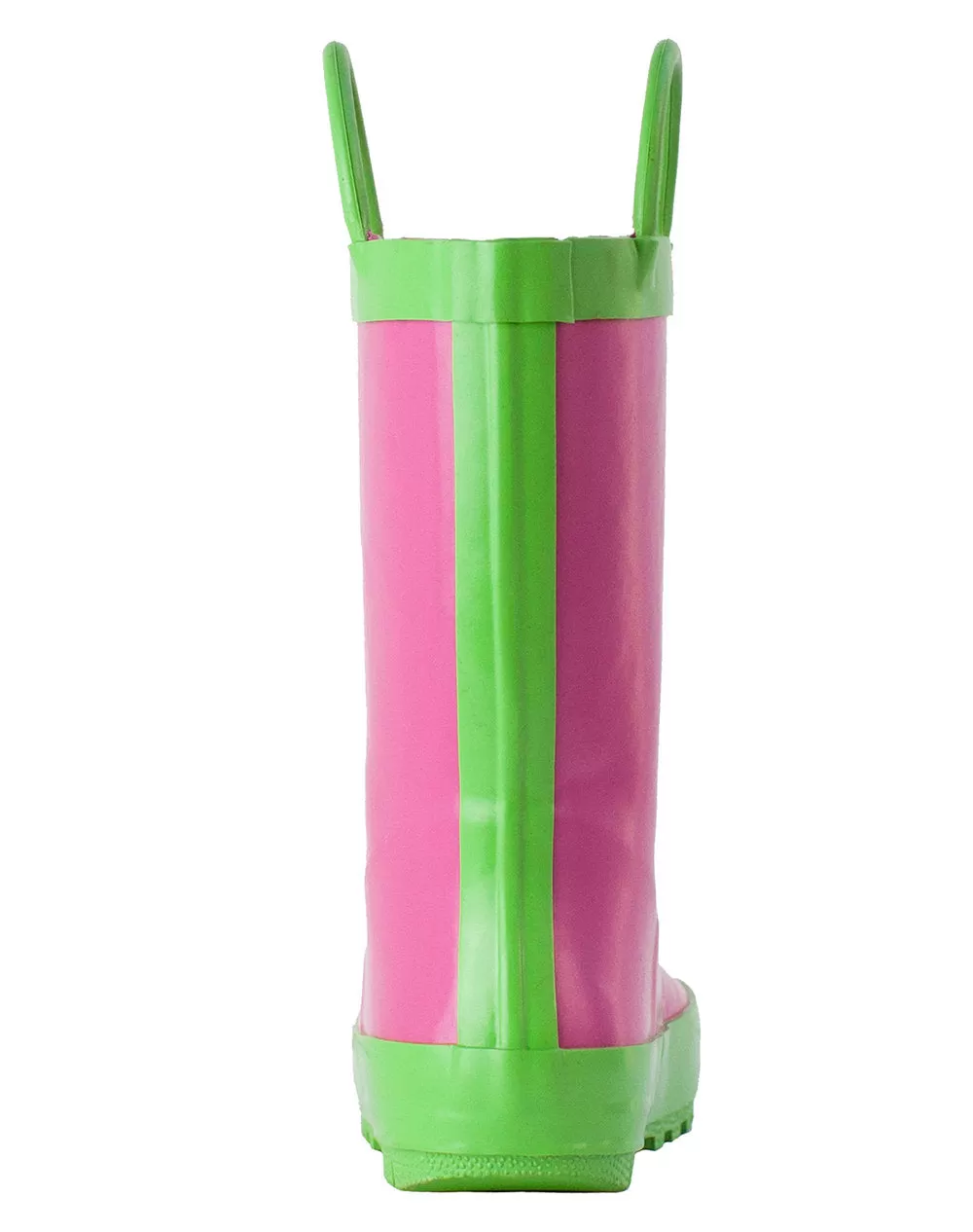 Pink & Green Loop Handle Rubber Rain Boots