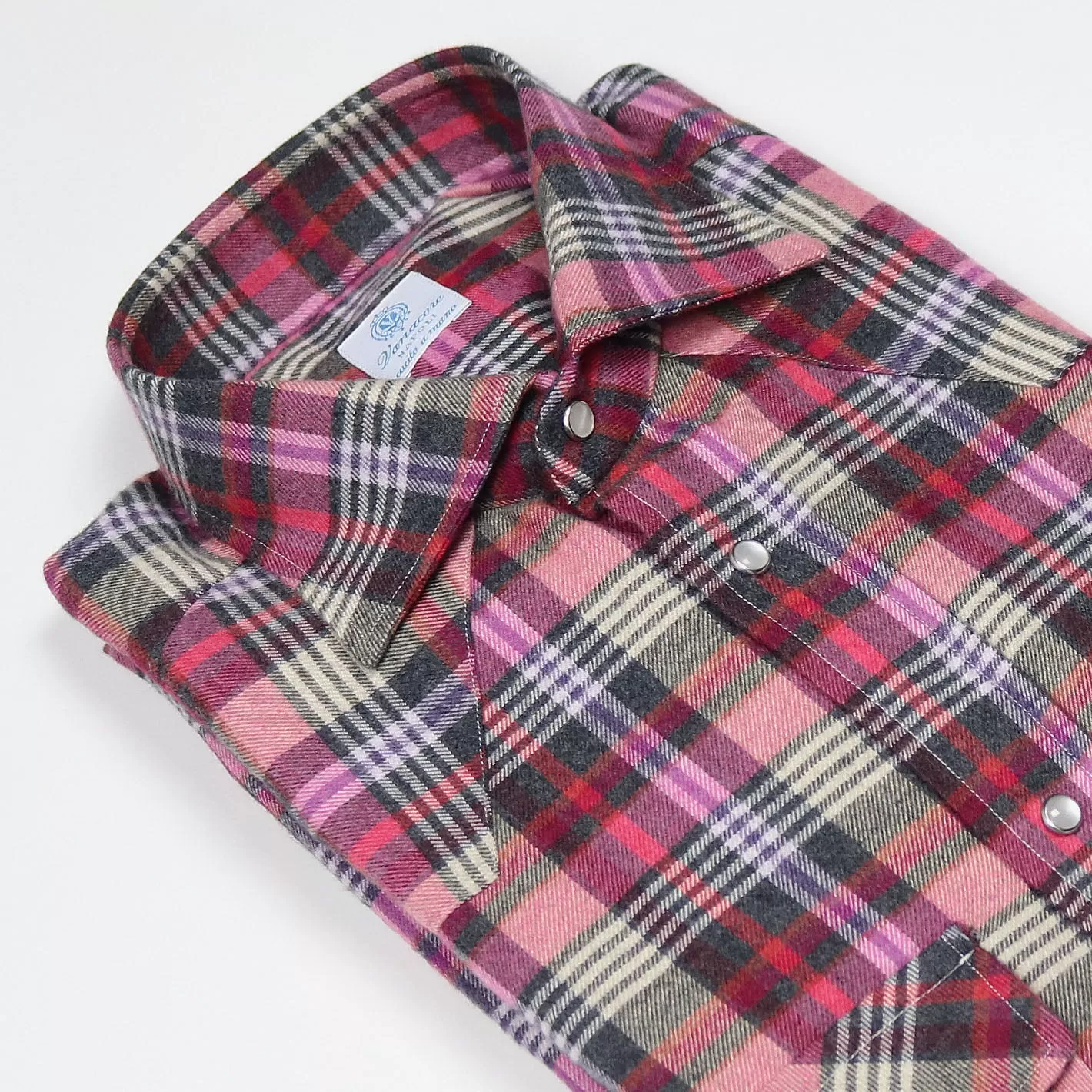 Pink Red Black Checked Cotton Flannel Rodeo Shirt