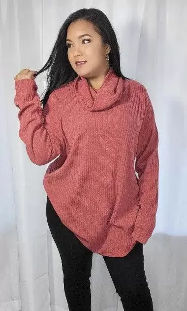 Plus size Sweater | Mauve Cowl Neck Long Sleeves