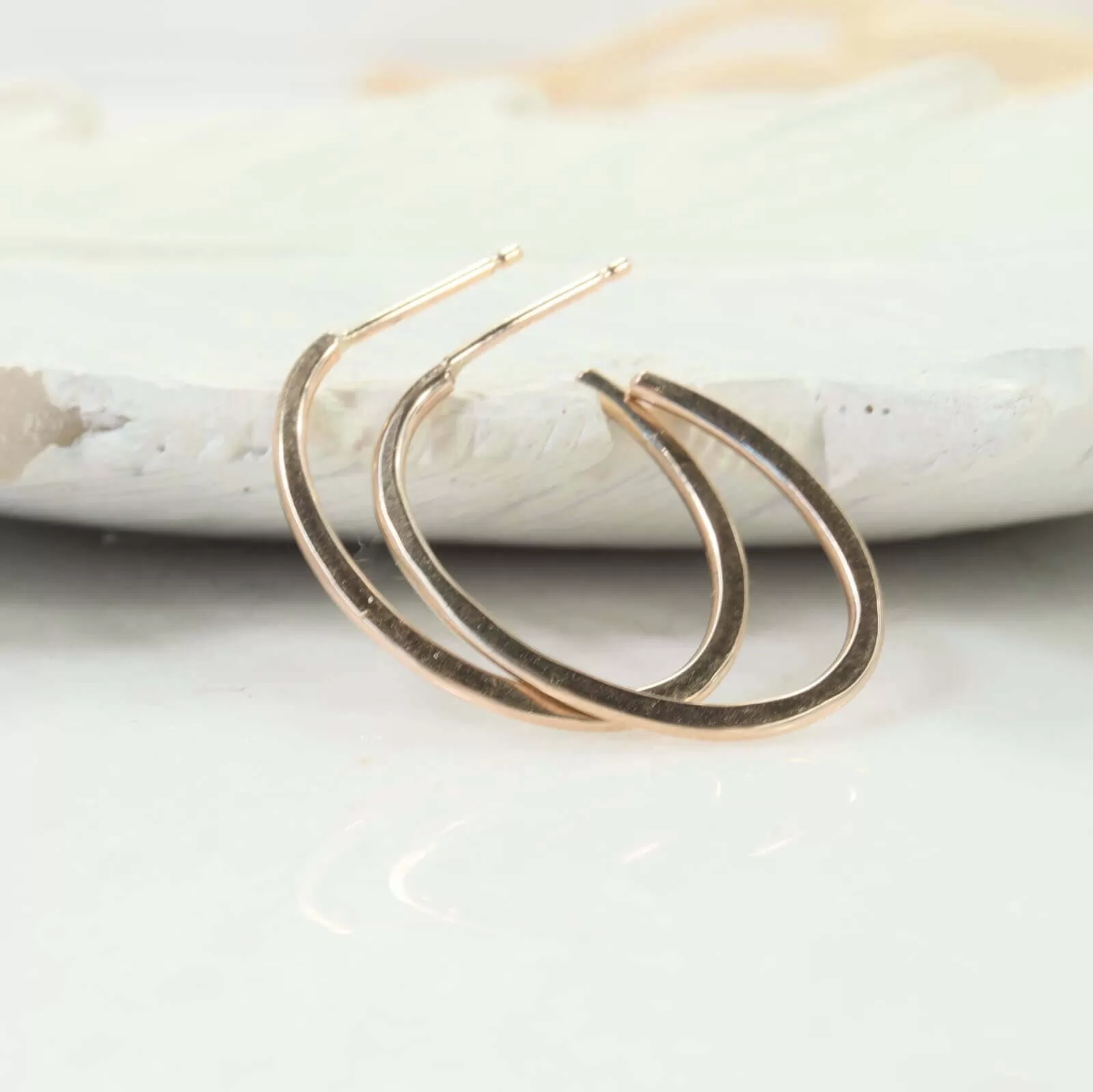 Post Hoop Earring Oval Hammered 1.5mm Choose Your Metal