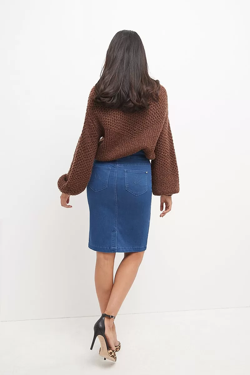 Pull-on Denim Skirt with 5 Pockets