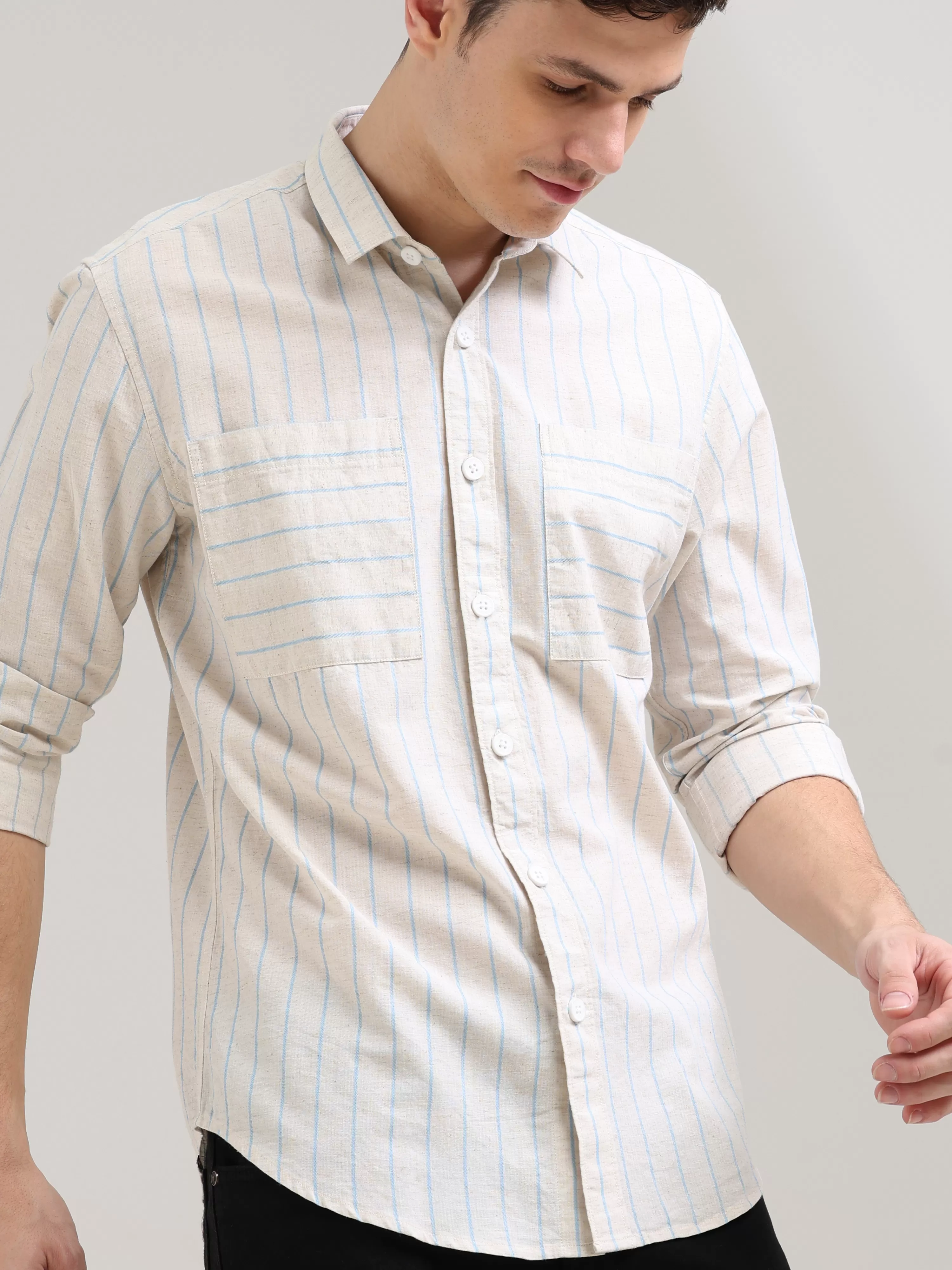 Pure Cotton Blue Stripes Casual Shirt