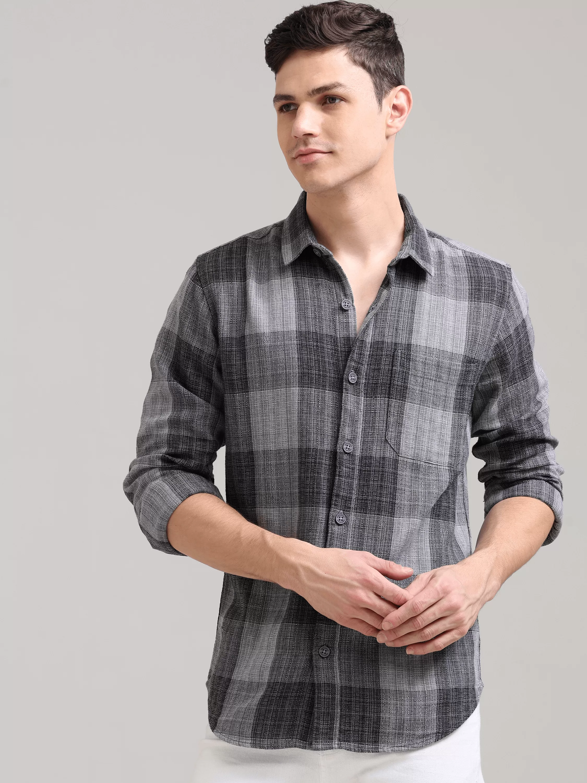 Quiet Shade Grey Casual Check Shirt