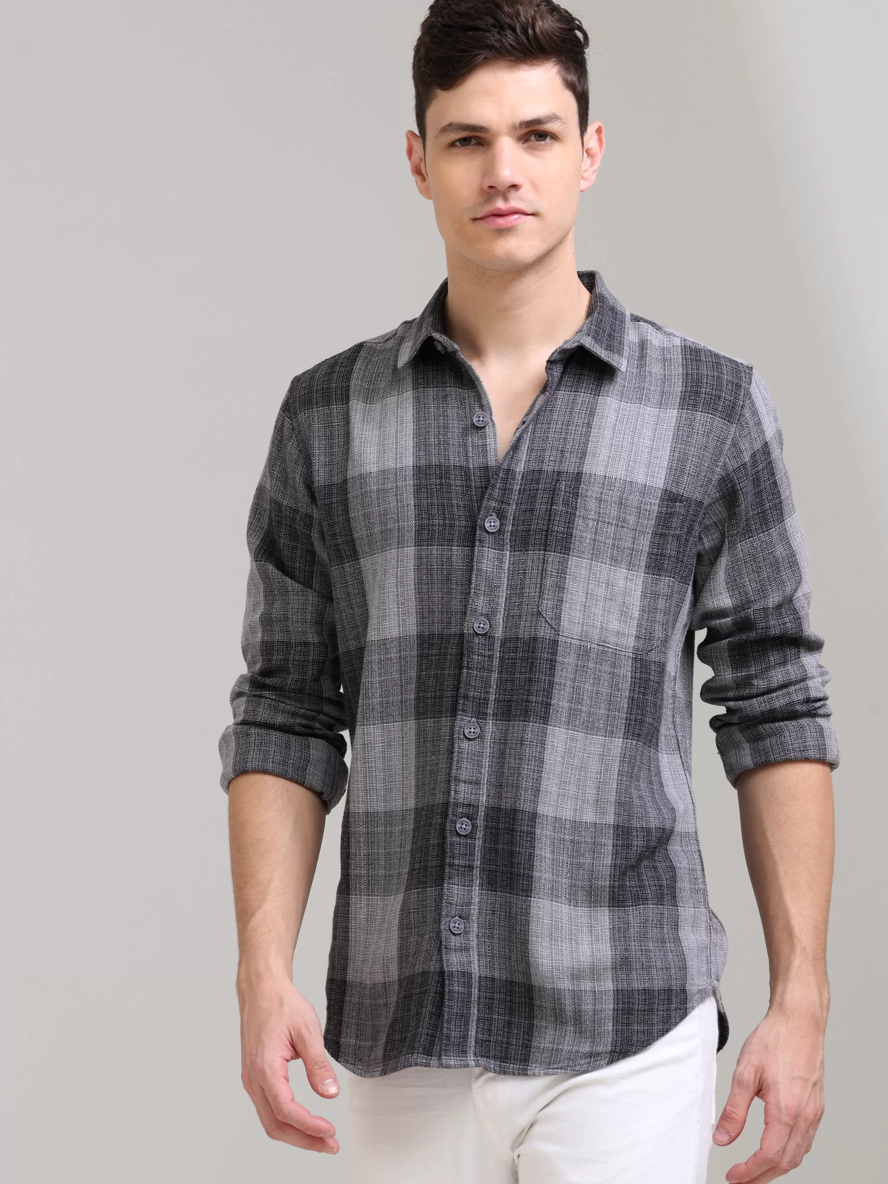 Quiet Shade Grey Casual Check Shirt