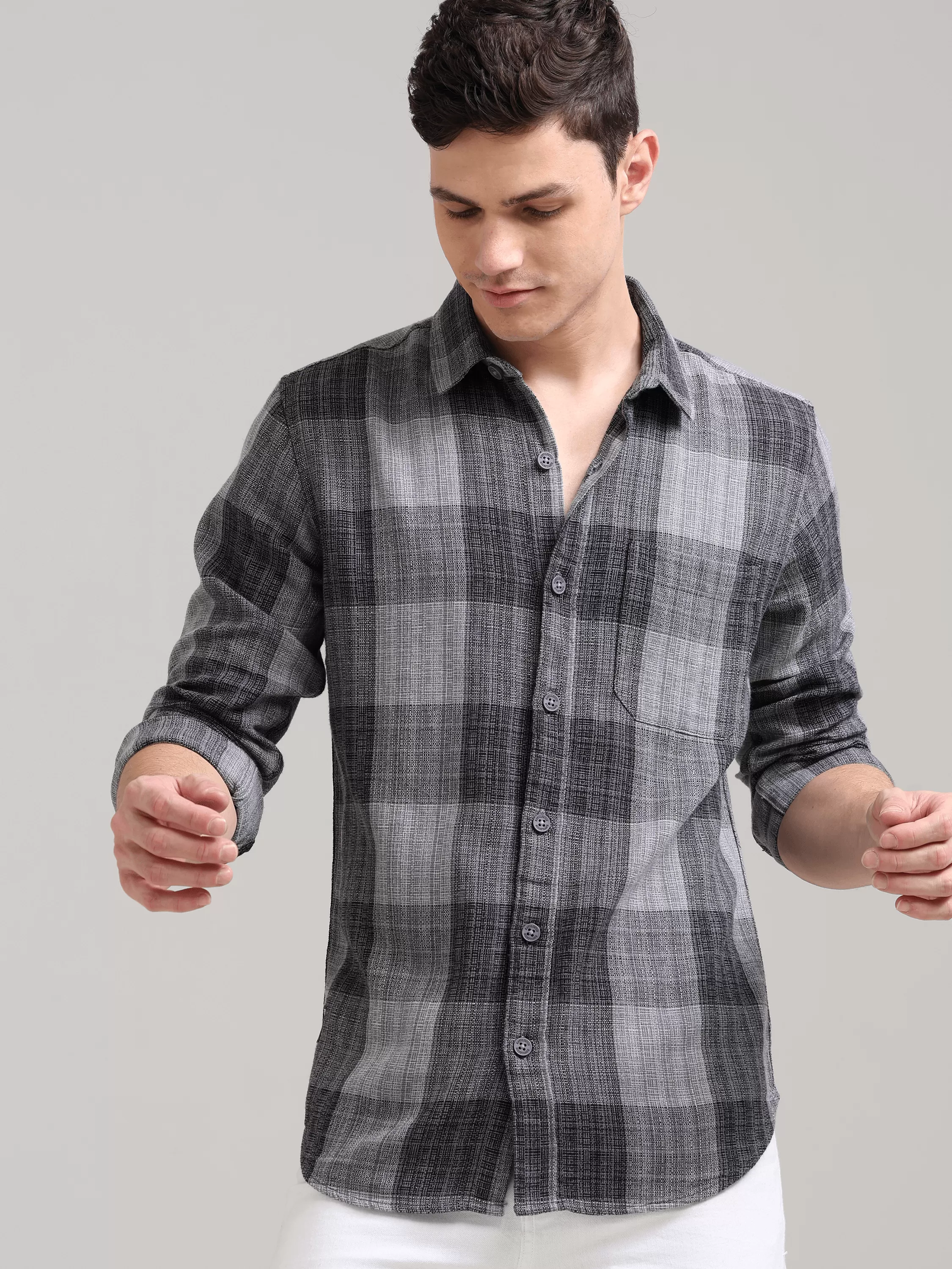 Quiet Shade Grey Casual Check Shirt