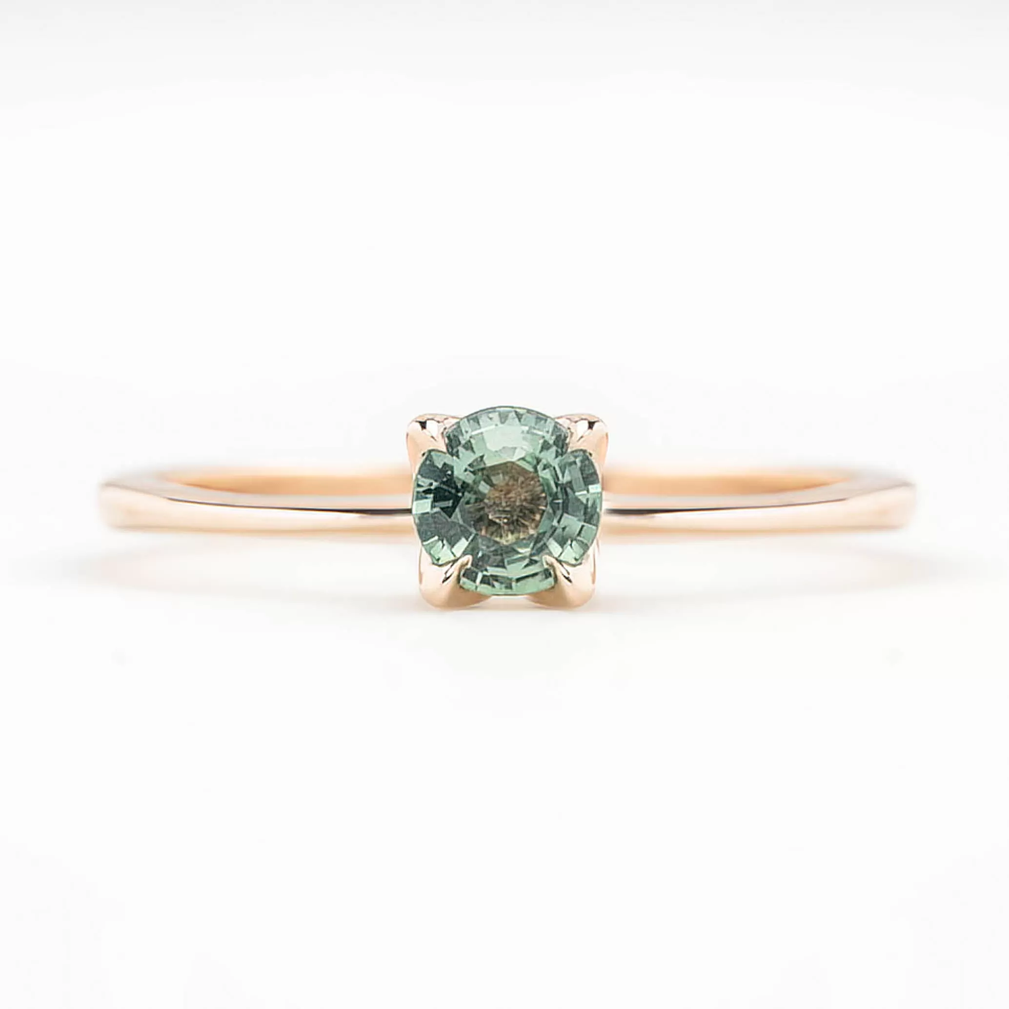 Sara Ring 4.5mm 0.40ct Aqua Green Unheated Madagascar Sapphire 14K Rose Gold