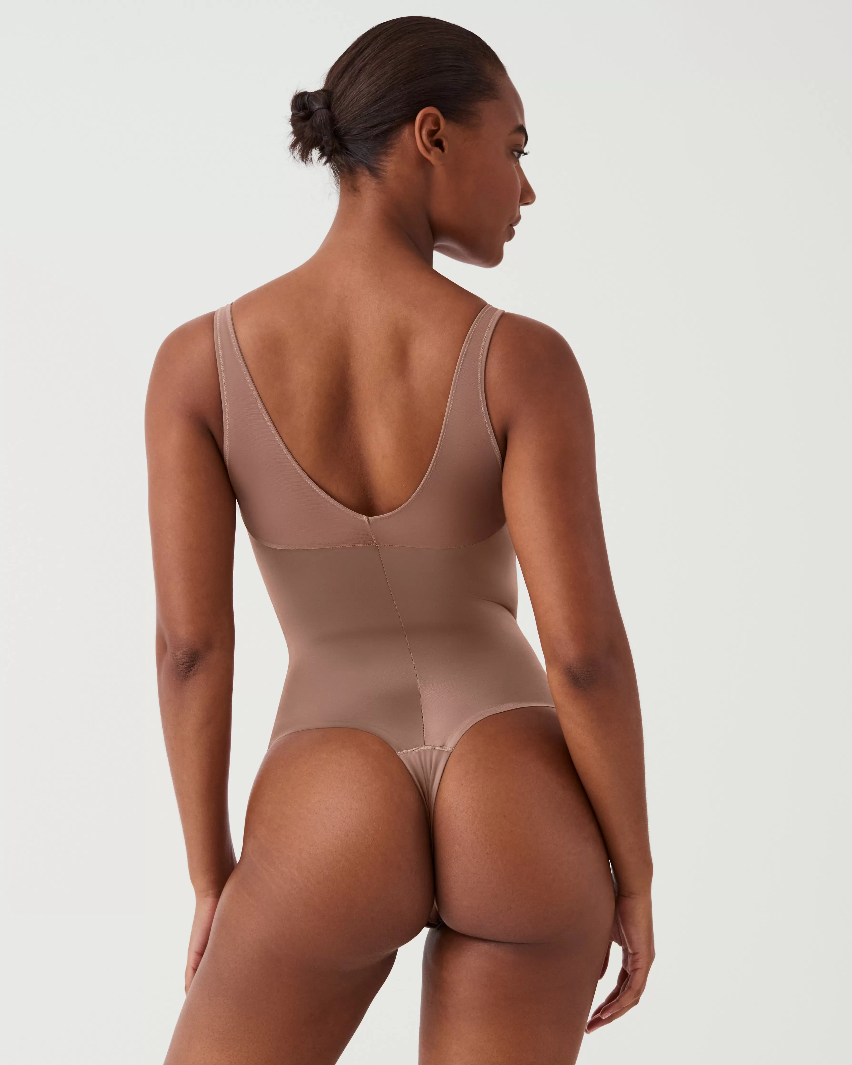 Satin Shaping Mesh Thong Bodysuit