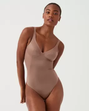 Satin Shaping Mesh Thong Bodysuit