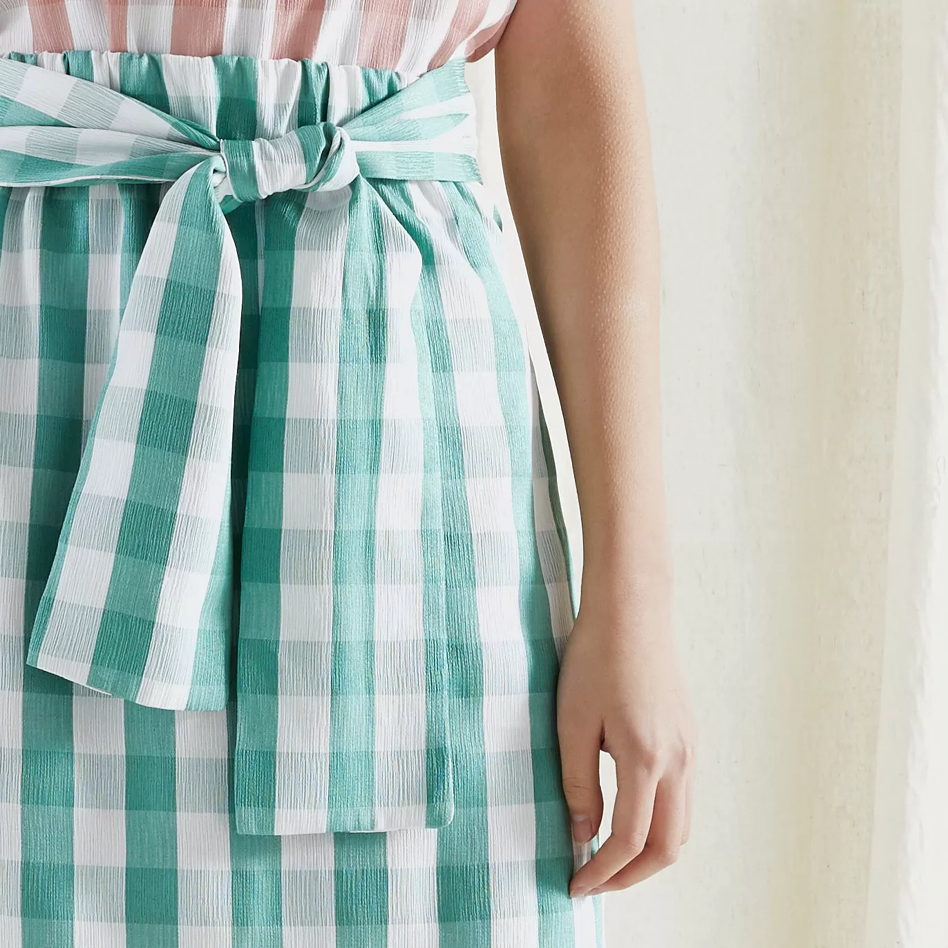 SERPENT SKIRT ~ APPLE [ Green & White Check Gingham, Wrap Waist Ties ]