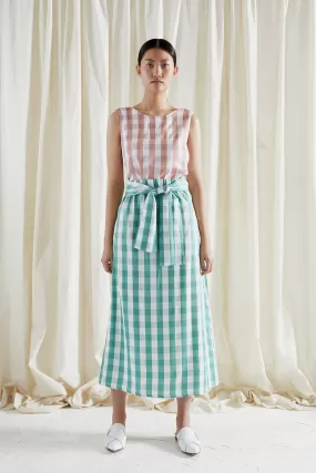 SERPENT SKIRT ~ APPLE [ Green & White Check Gingham, Wrap Waist Ties ]