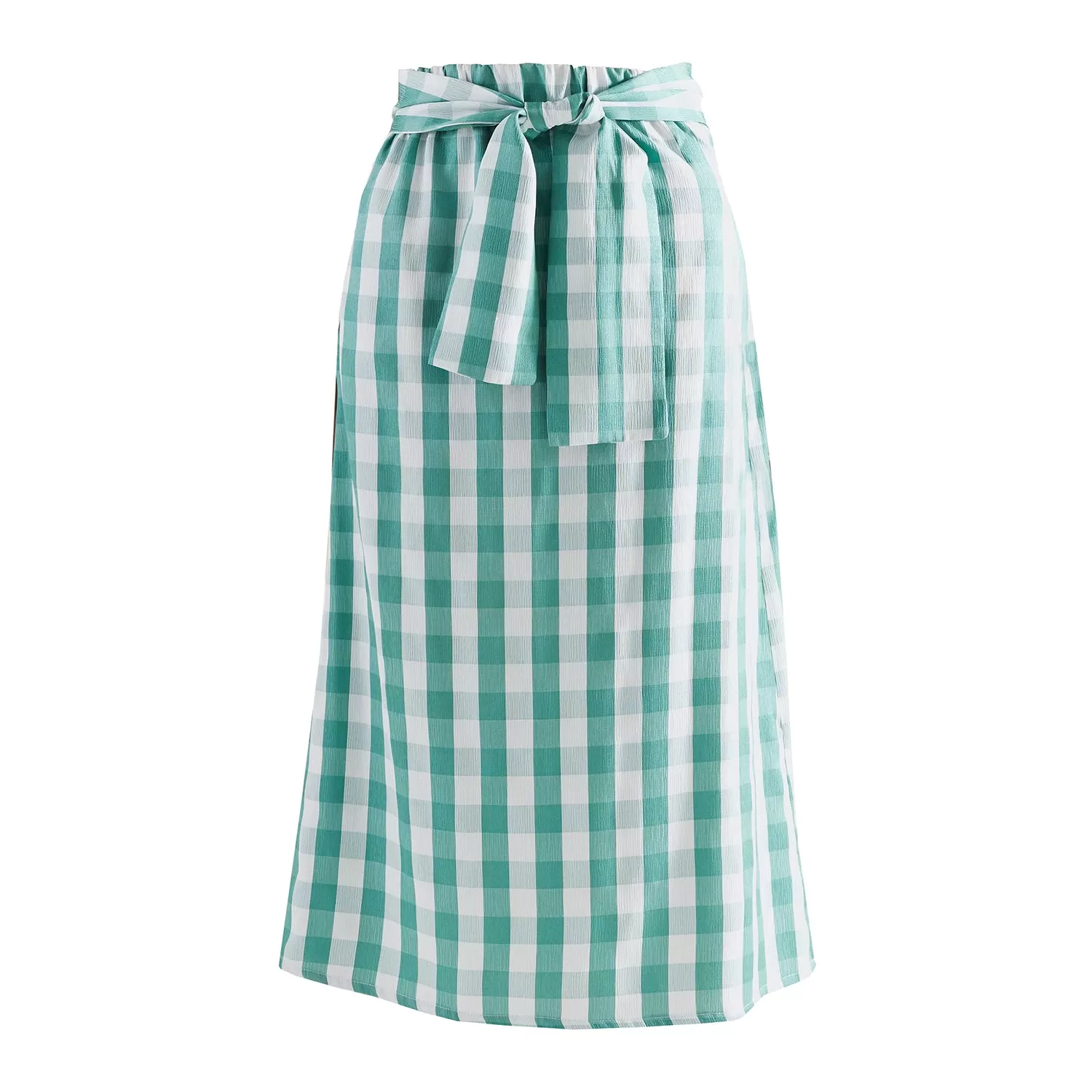 SERPENT SKIRT ~ APPLE [ Green & White Check Gingham, Wrap Waist Ties ]