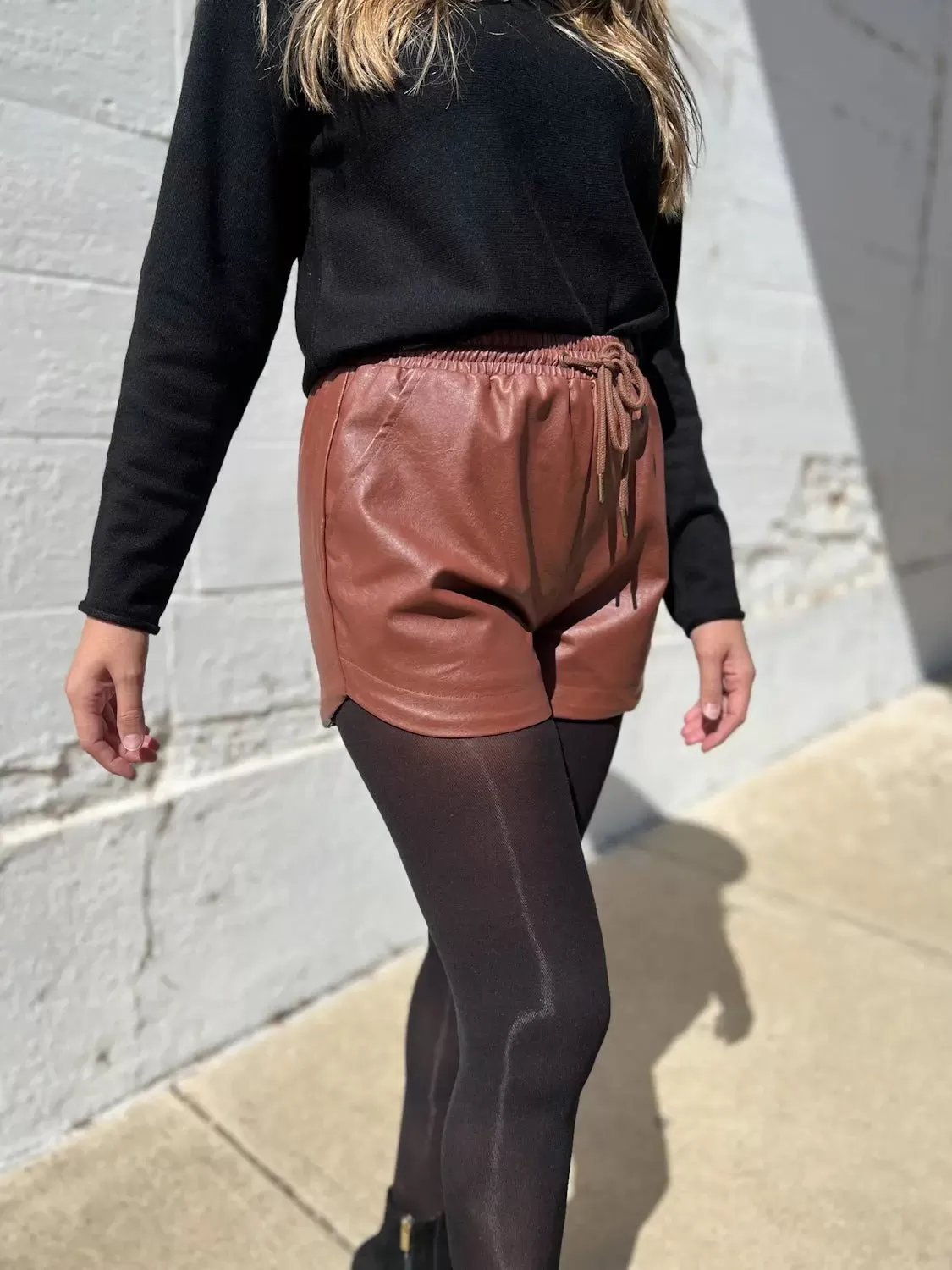 Showing Off Faux Leather Tie Waist Shorts - Final Sale