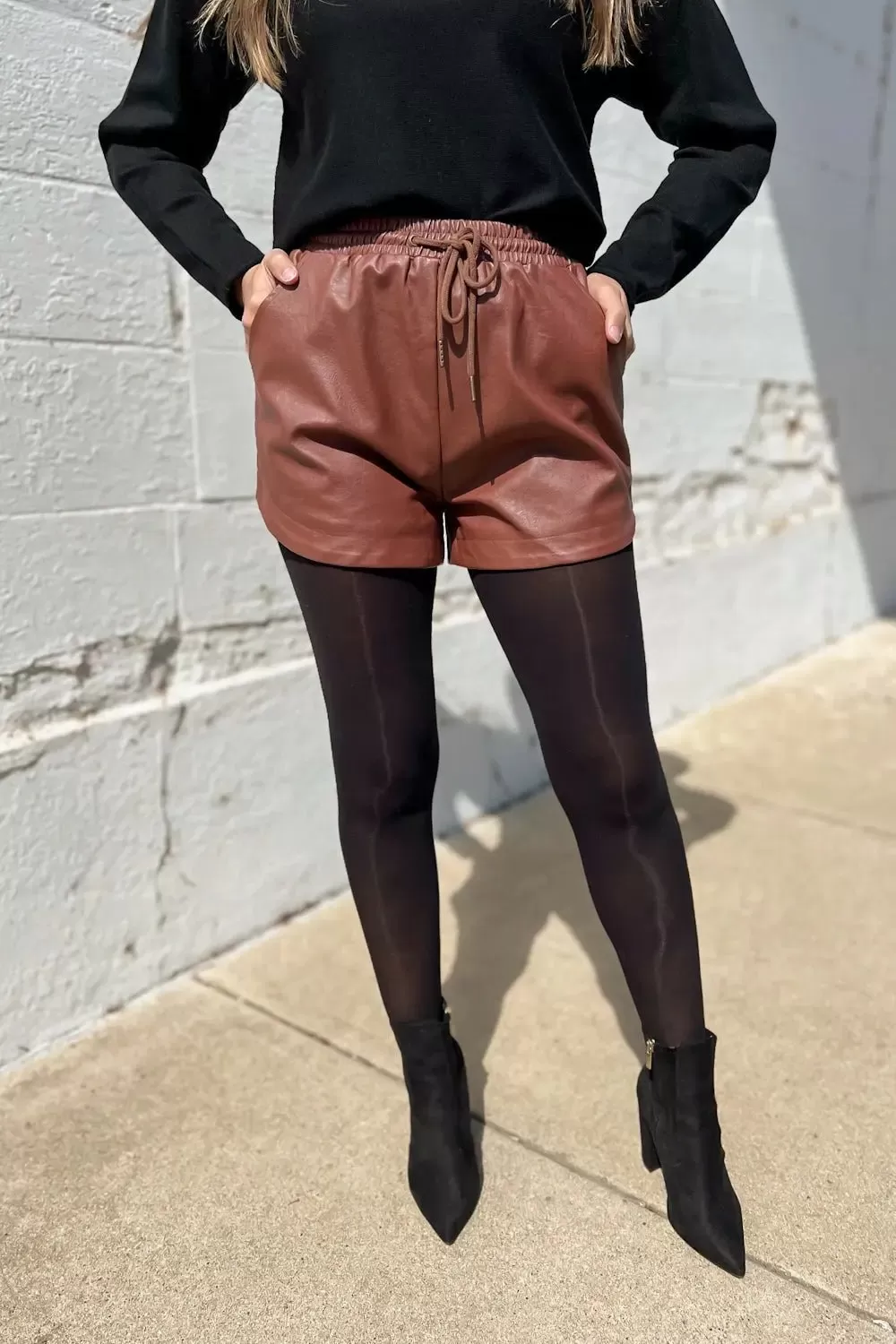 Showing Off Faux Leather Tie Waist Shorts - Final Sale