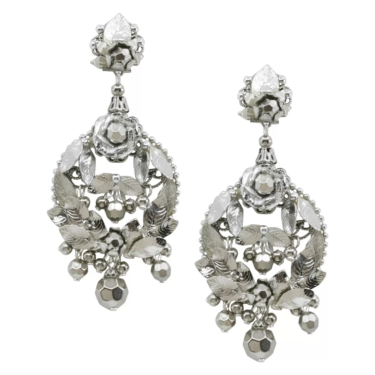 Silver Flower Wreath Pendant Earrings by DUBLOS