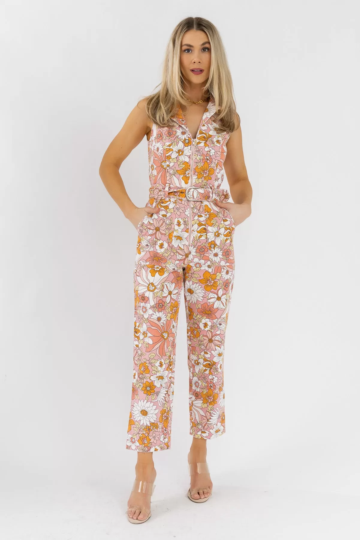 Simona Apricot Floral Jumpsuit