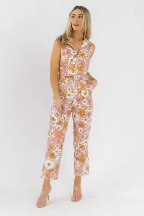 Simona Apricot Floral Jumpsuit