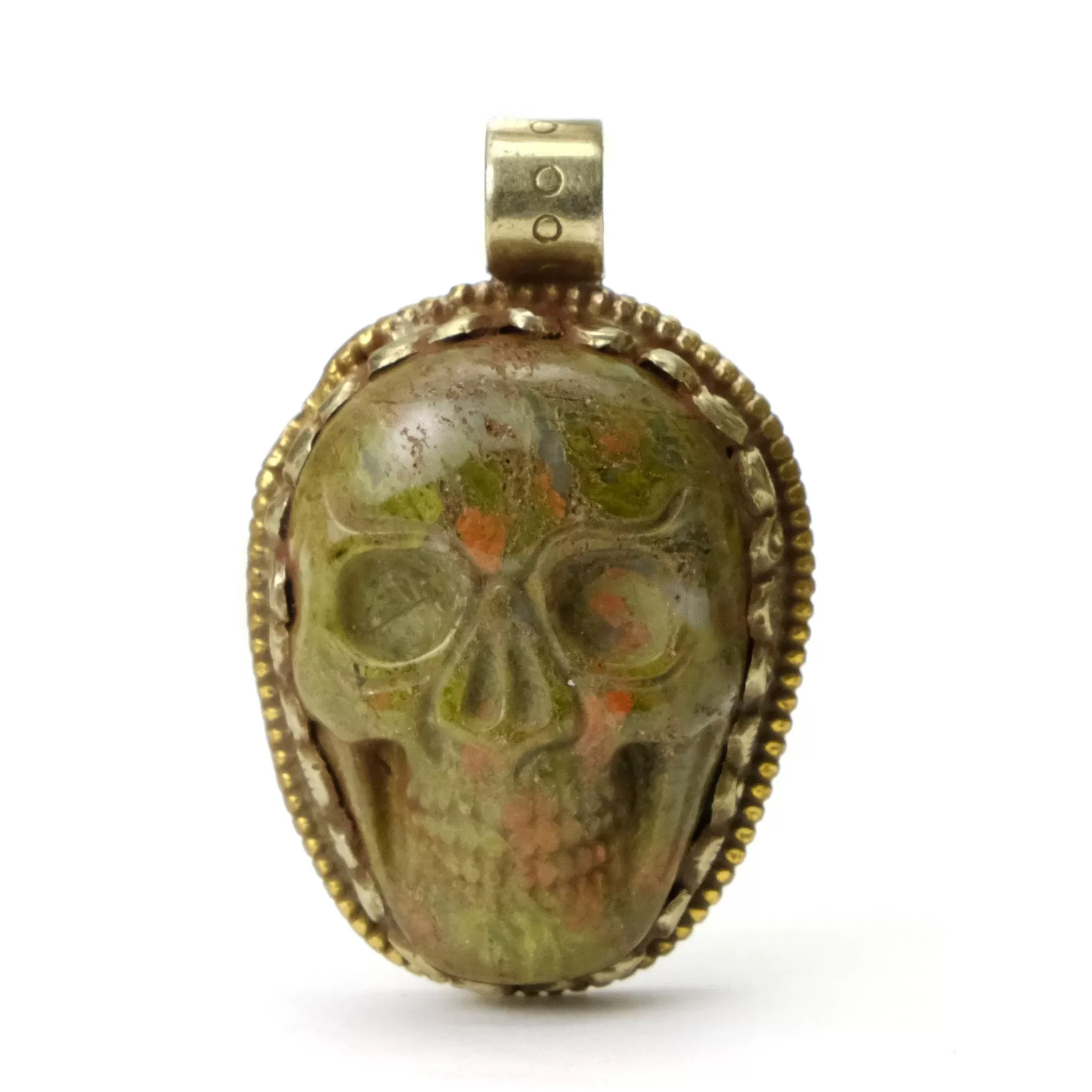 Skull Memento Mori CarvedUnakite Pendant # 104 - 2