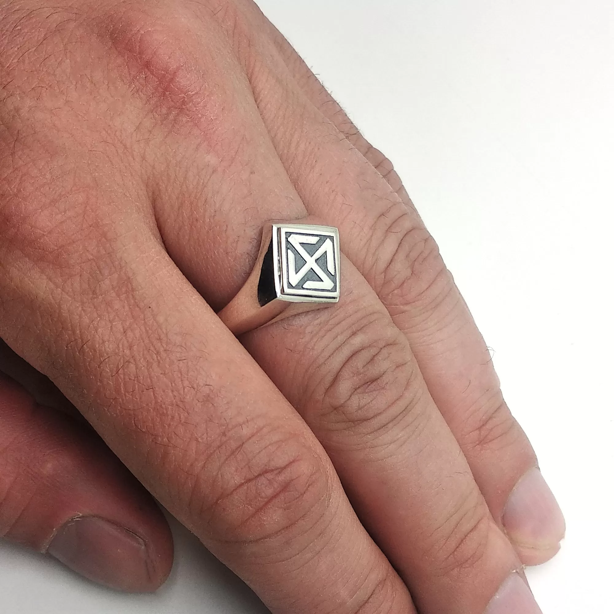 Sonnenrad, Occult Sun Wheel Symbol Mens Square Top Signet Ring