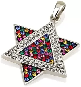 Star of David Pendant White Gemstones   Sterling Silver Necklace #3