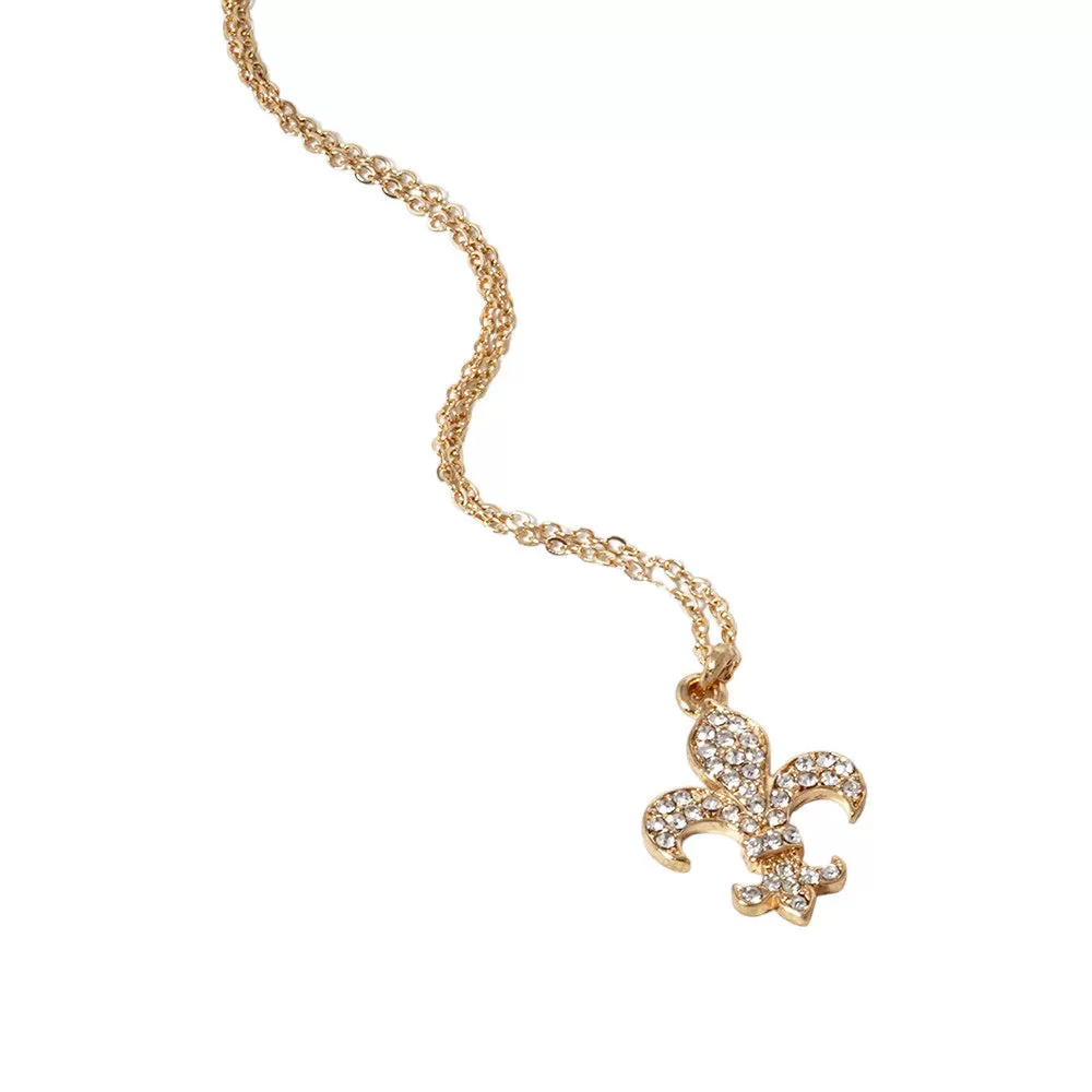 Stone Paved Fleur de Lis Pendant Necklace