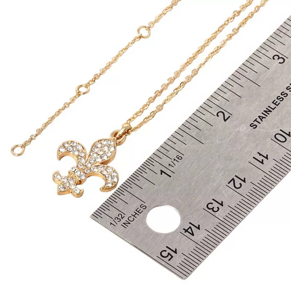 Stone Paved Fleur de Lis Pendant Necklace