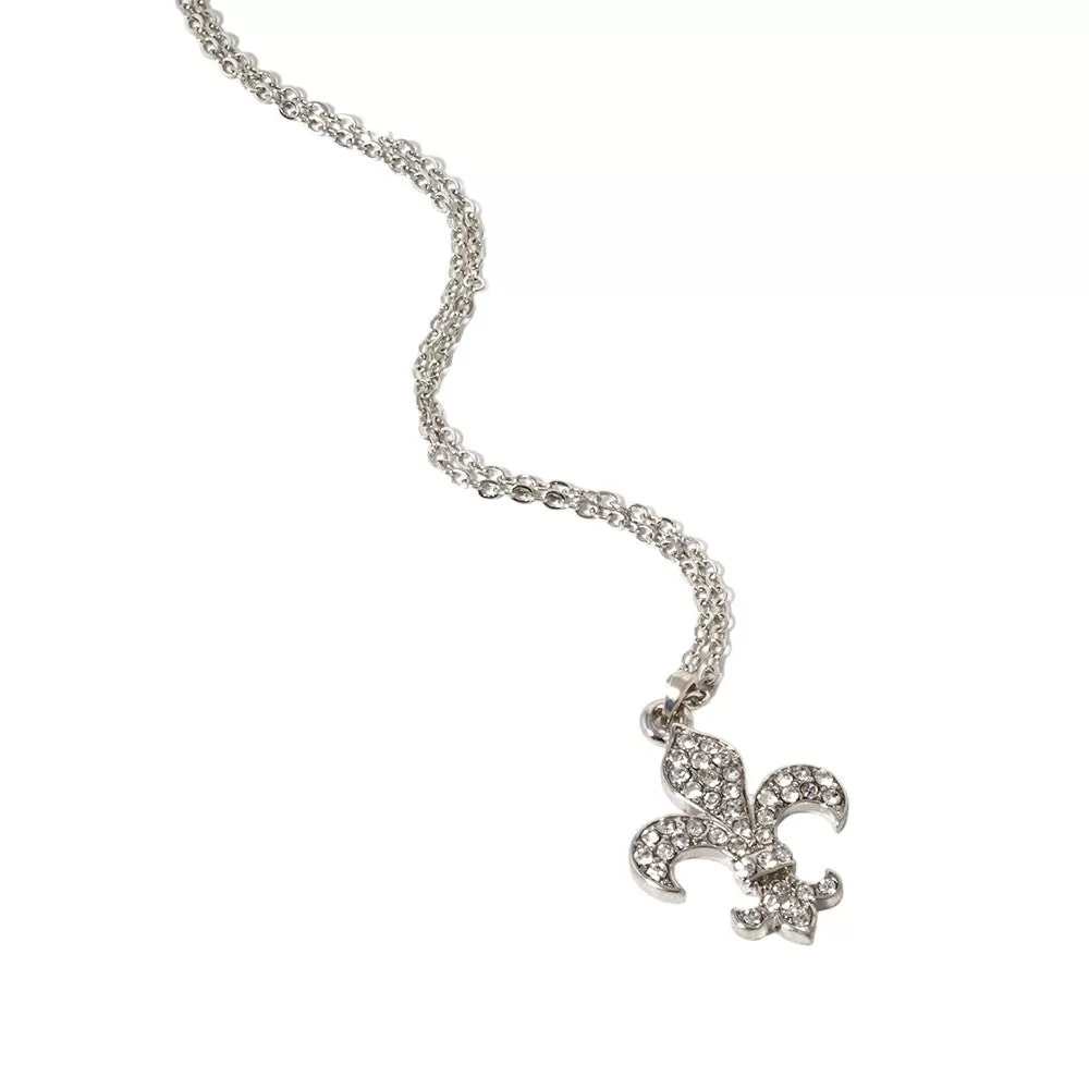 Stone Paved Fleur de Lis Pendant Necklace