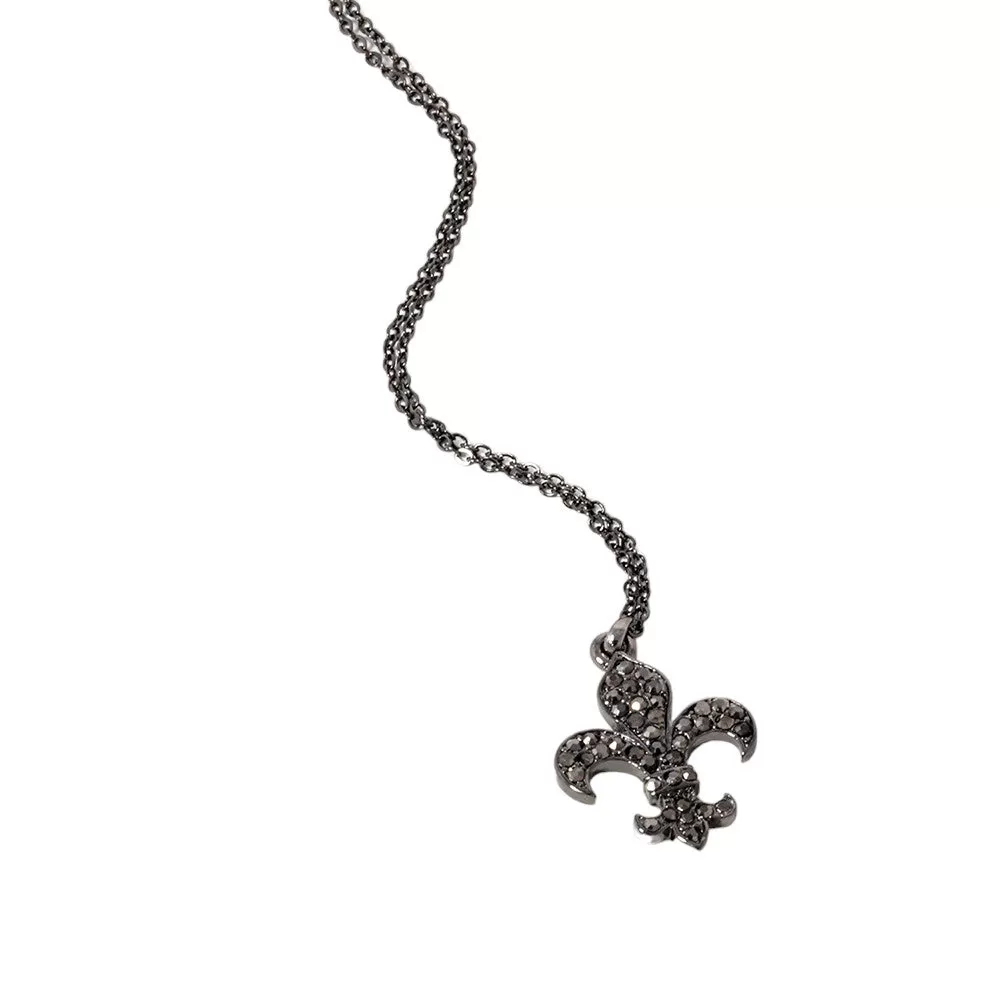 Stone Paved Fleur de Lis Pendant Necklace