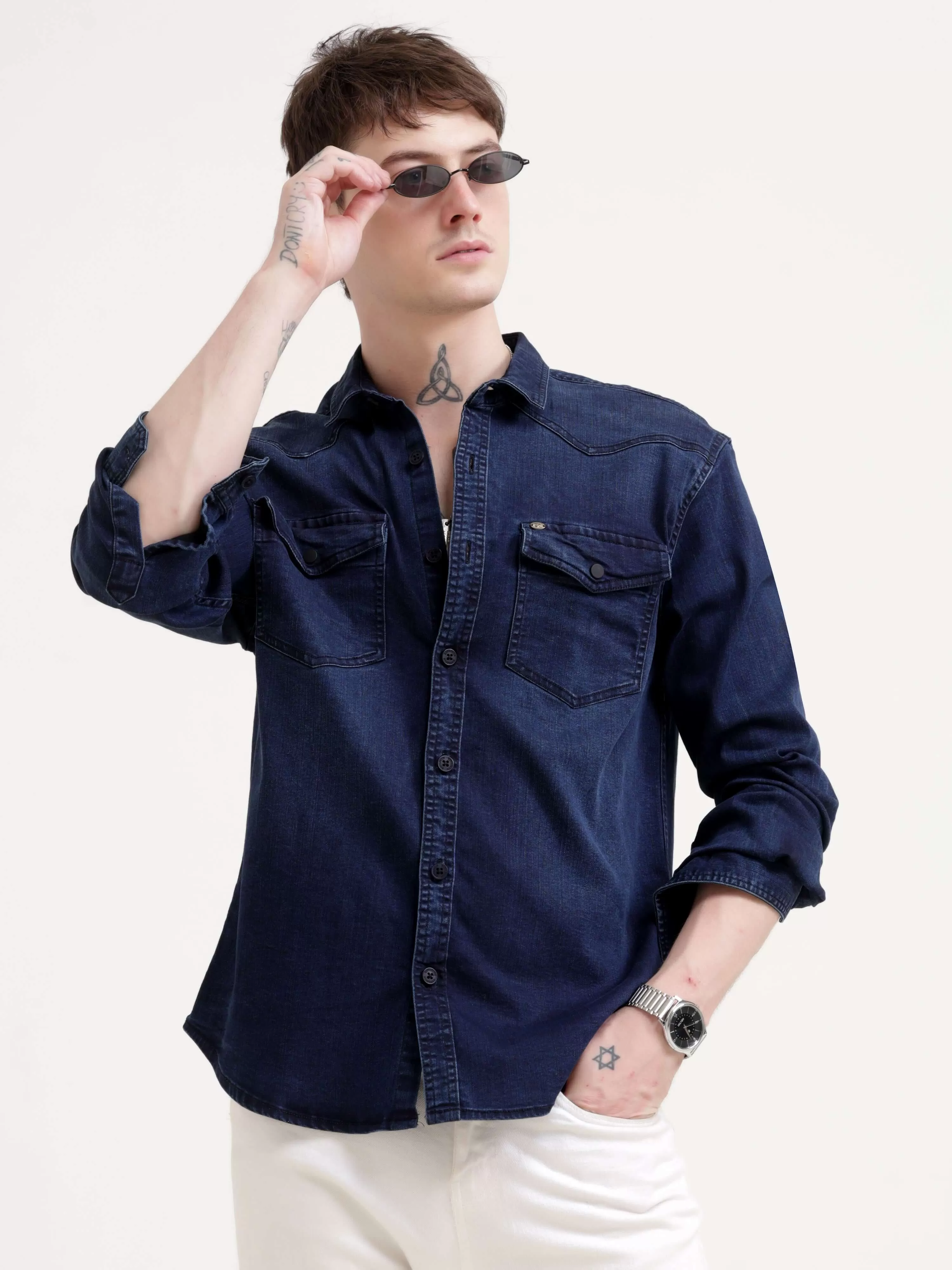 Storm indigo blue denim shirt