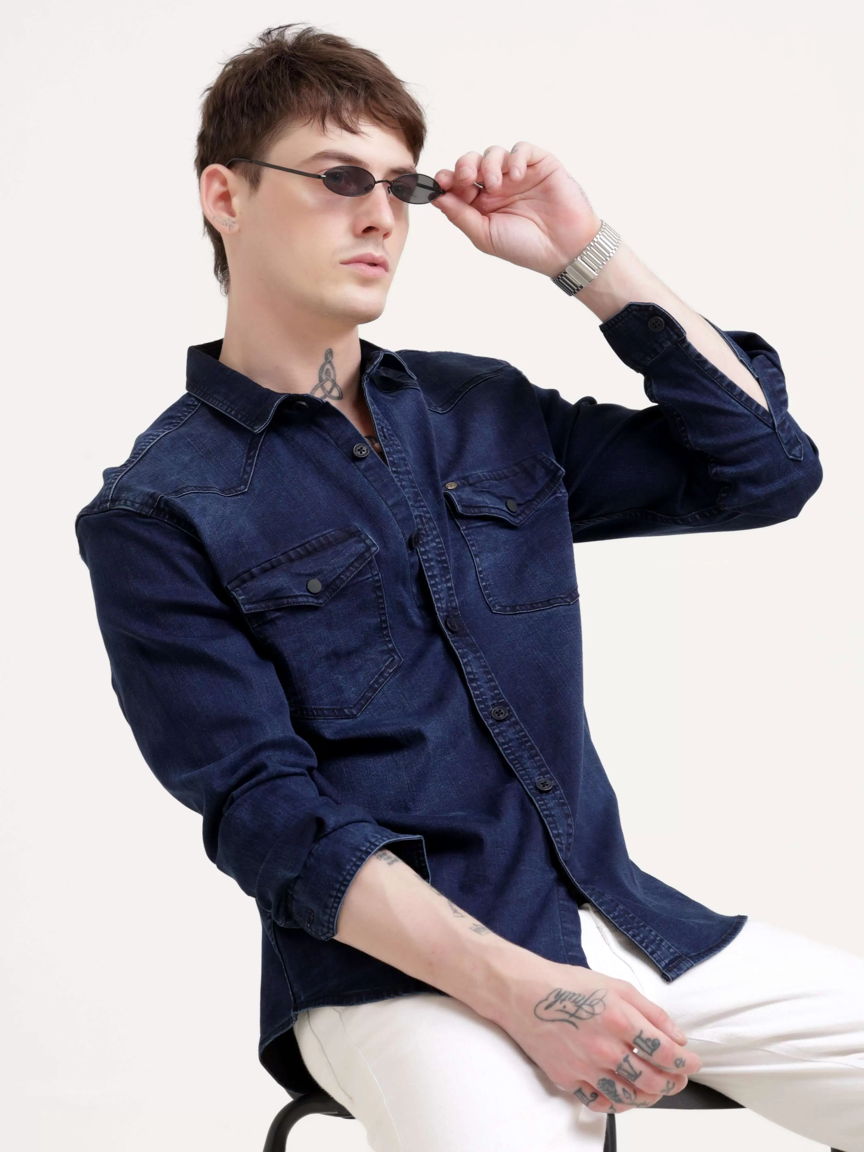 Storm indigo blue denim shirt