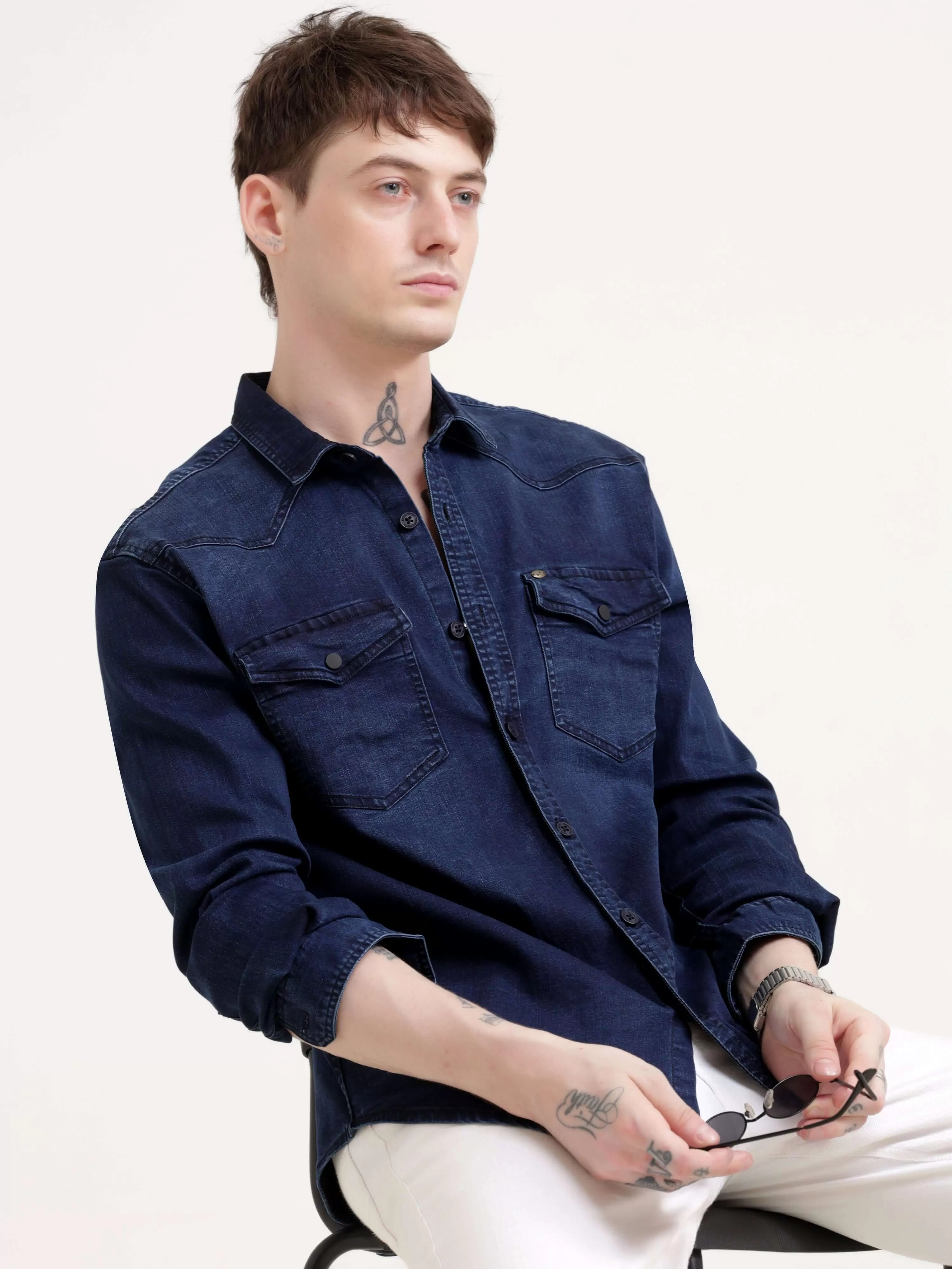 Storm indigo blue denim shirt