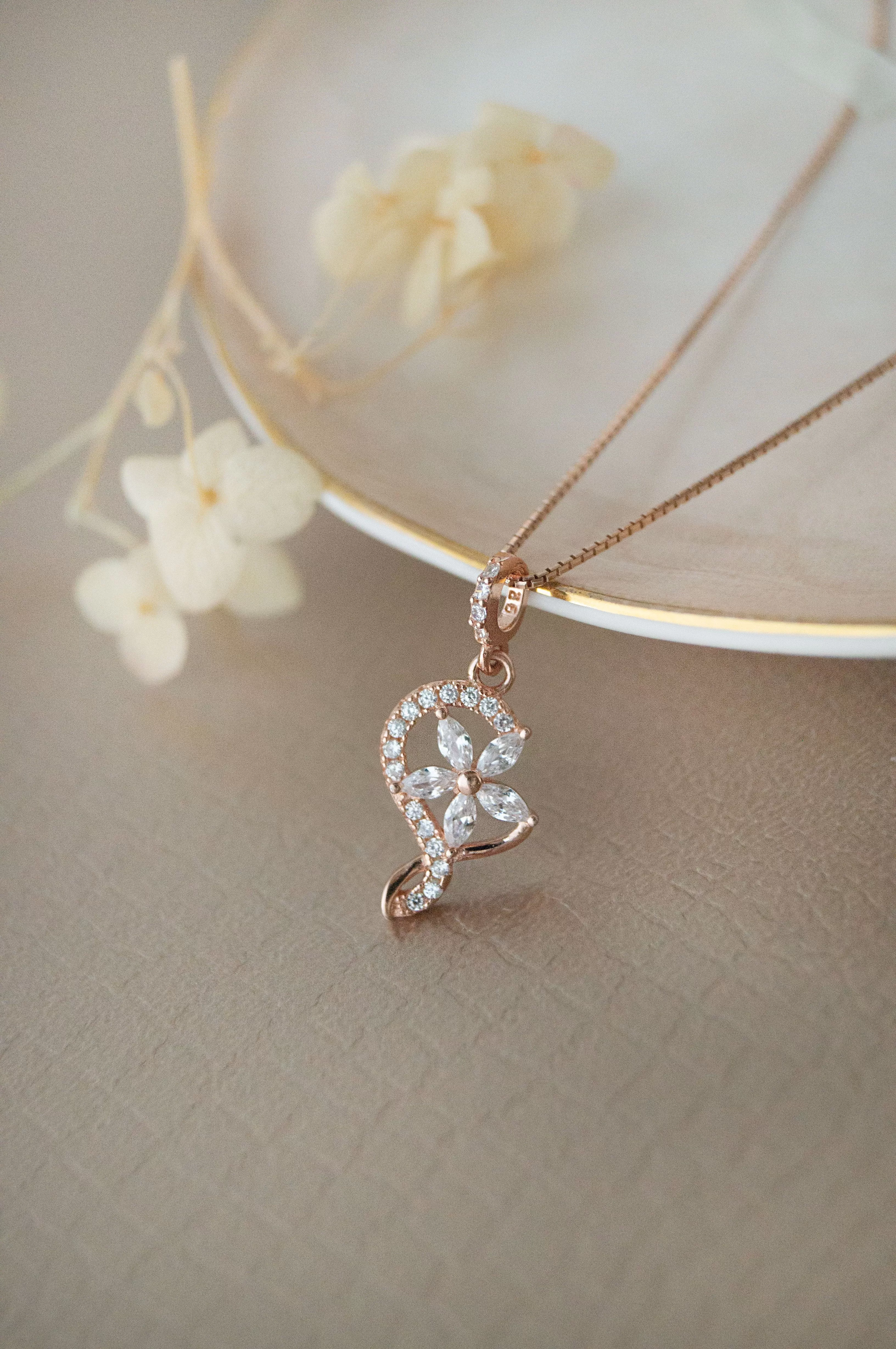 Swirling Flower Rose Gold Plated Sterling Silver Pendant