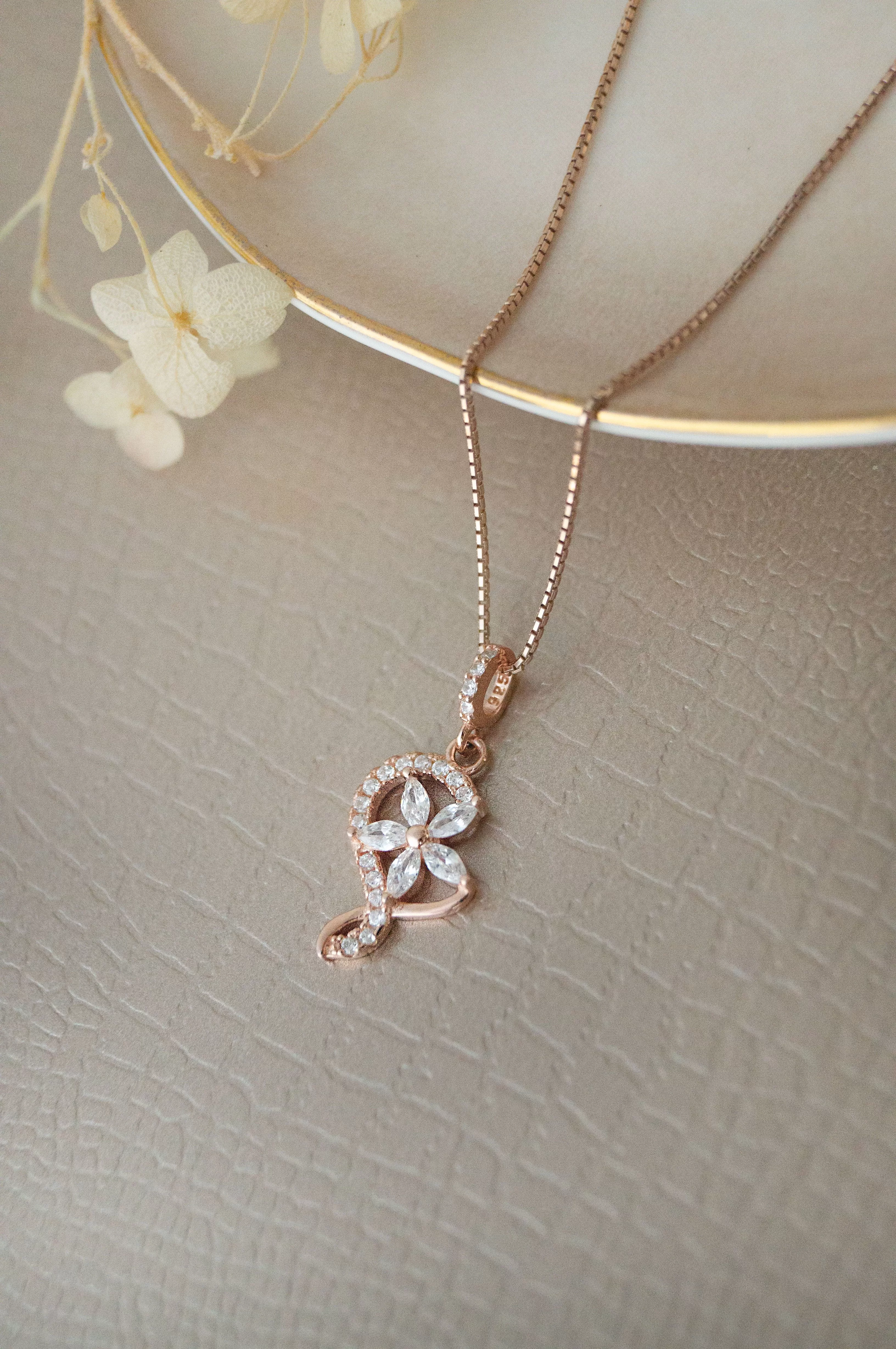 Swirling Flower Rose Gold Plated Sterling Silver Pendant