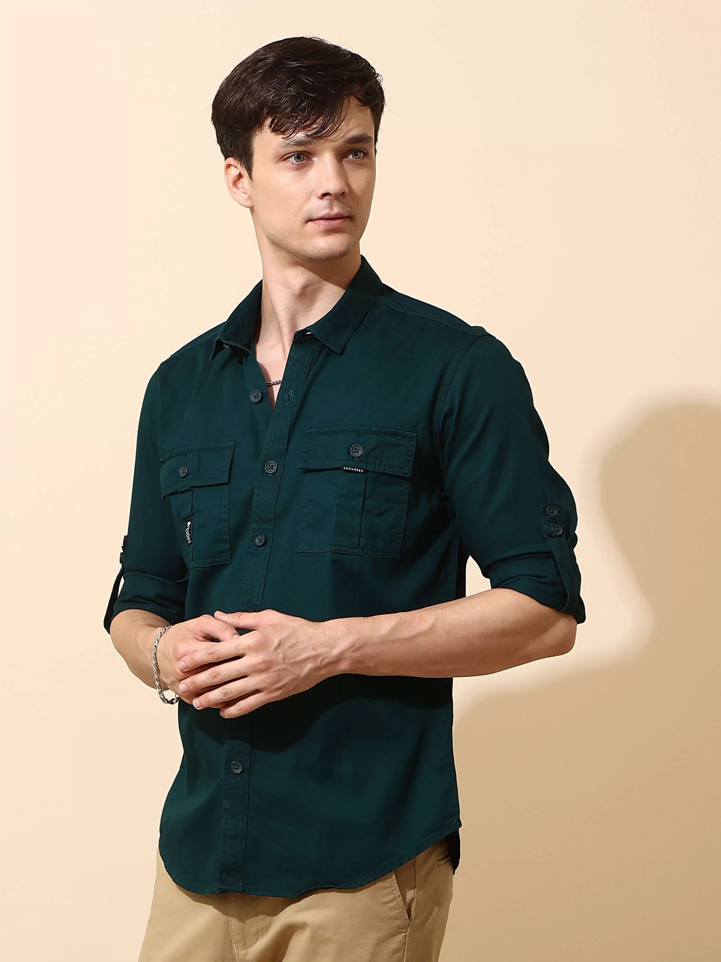 Teal green Cargo casual full sleeve shirt