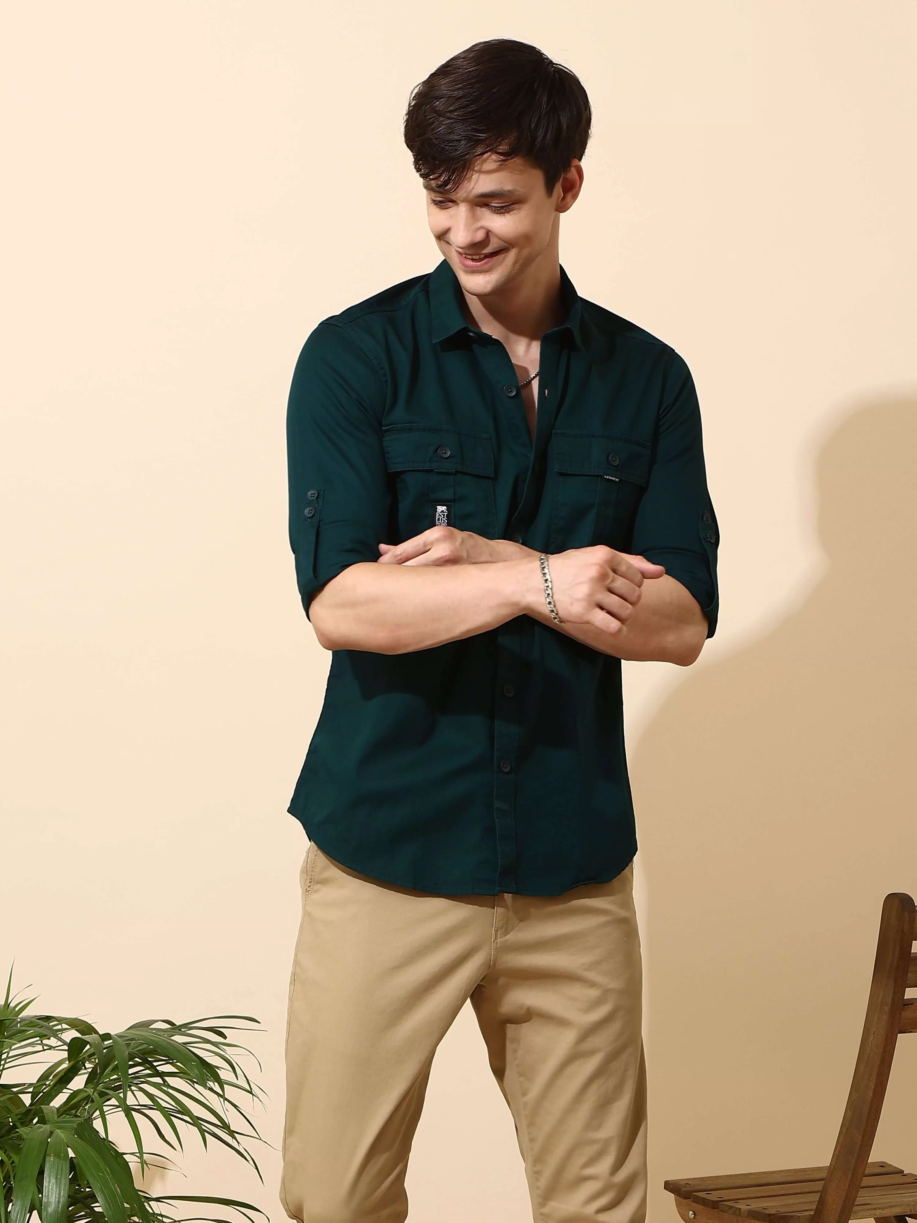 Teal green Cargo casual full sleeve shirt