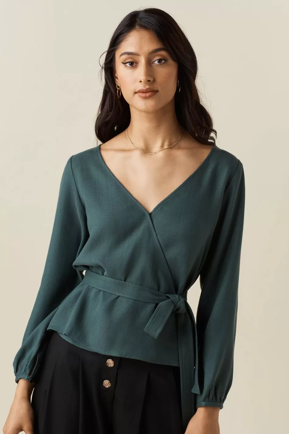 The Gathered Sleeve Wrap Top