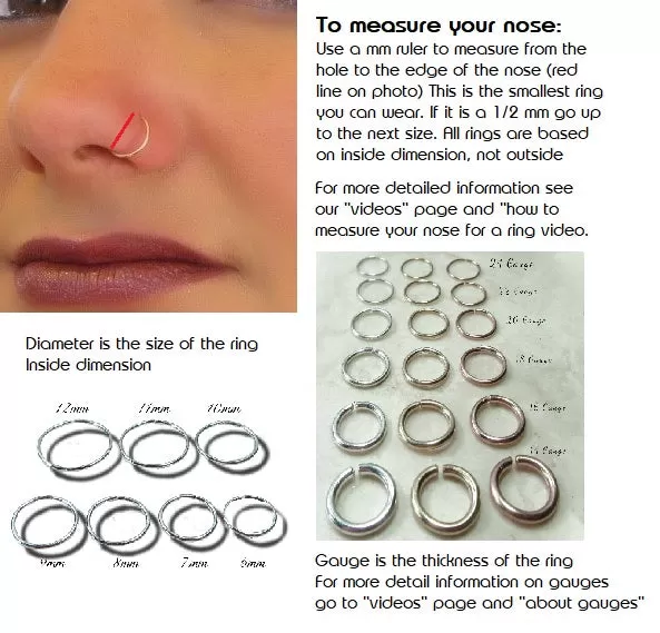 Thin Nose Ring with Hook 24g - Choose Your Metal, Choose Your Size