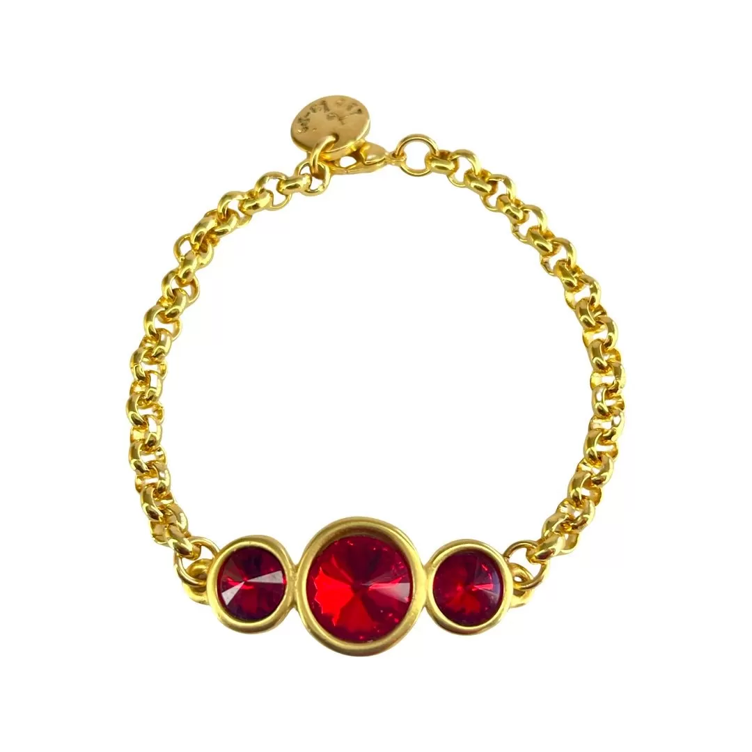 TRA-LA-RA STELAR RED CRYSTALS 24K GOLD ROLO CHAIN BRACELET