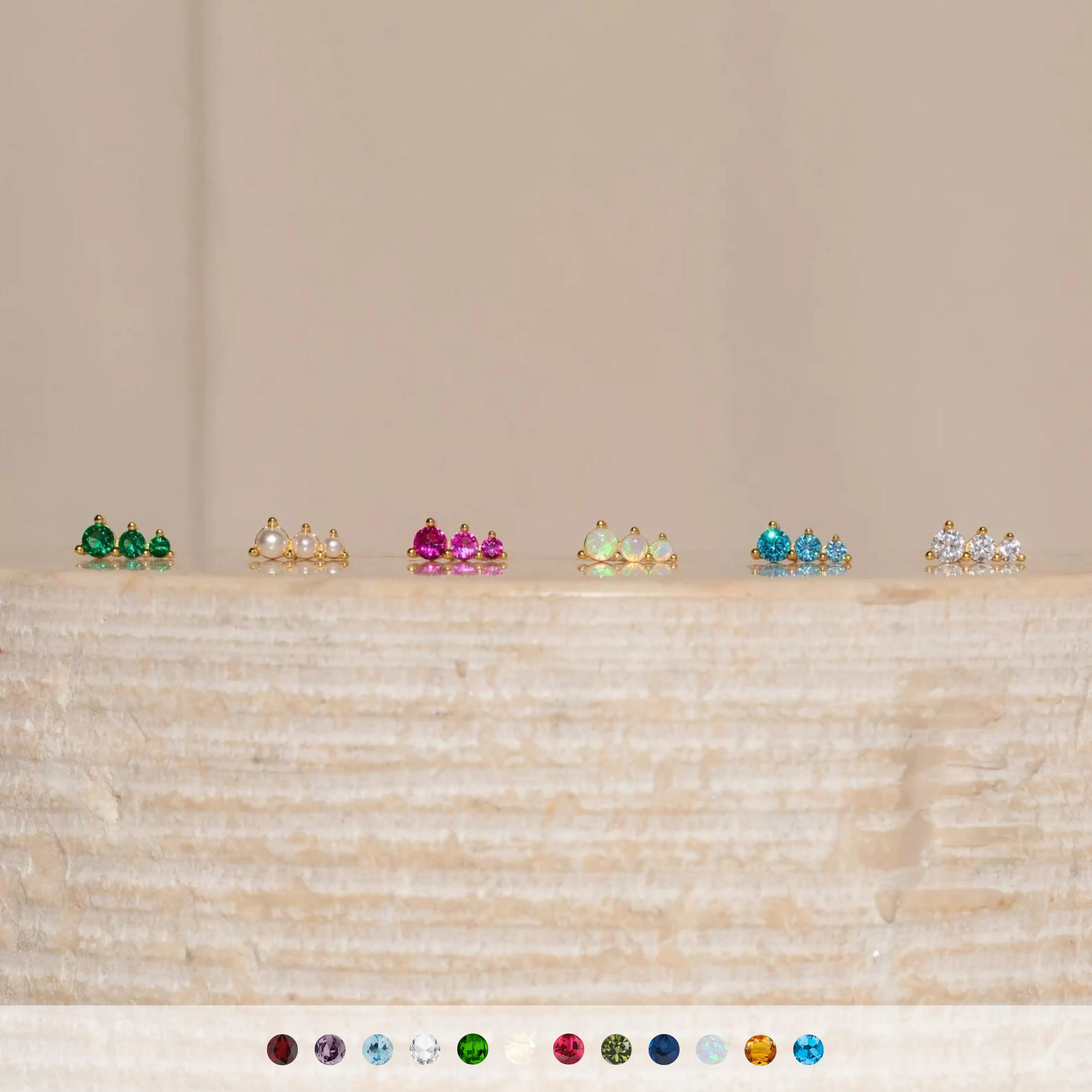 Triple Birthstone Studs