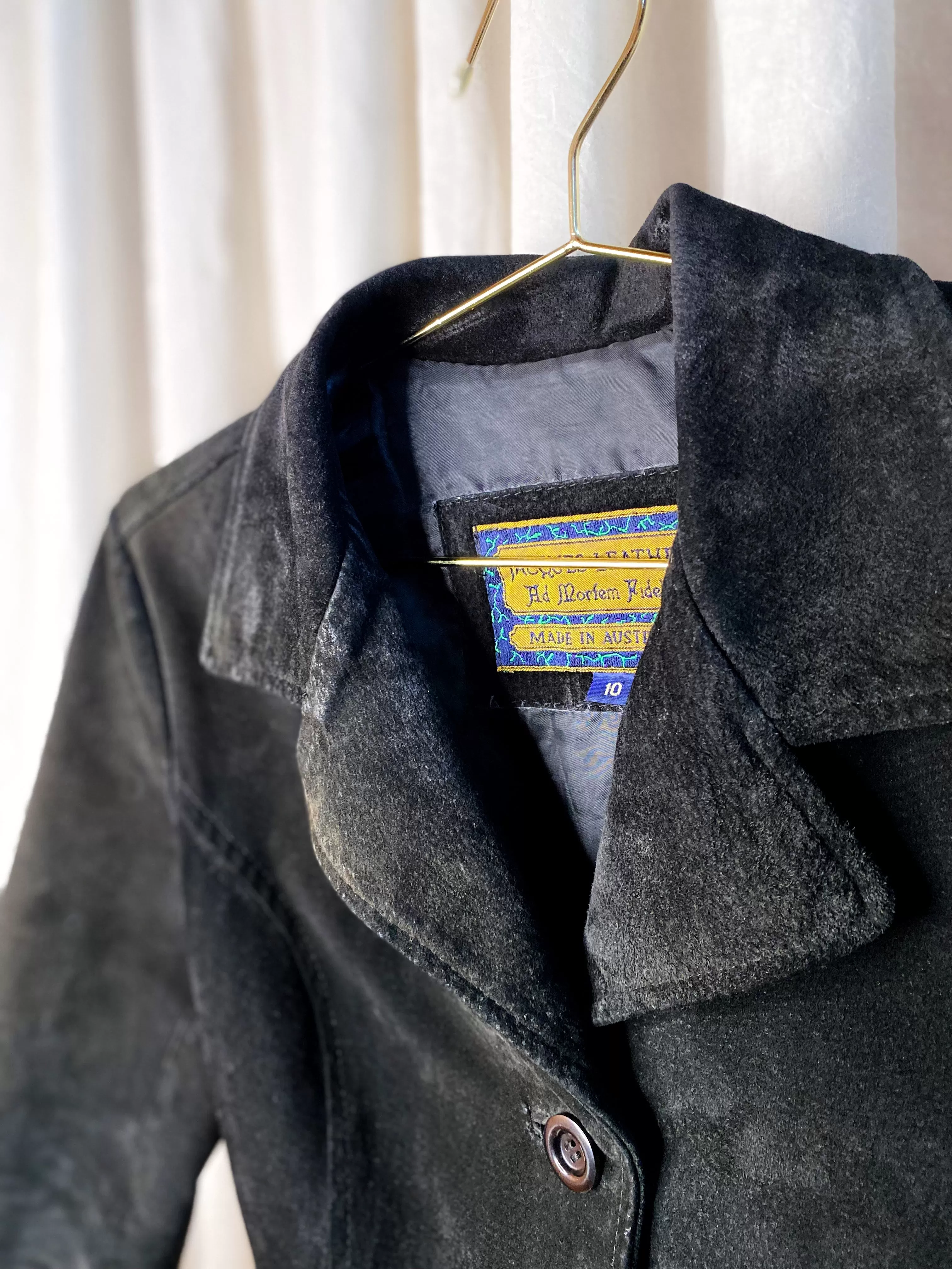 VINTAGE SUEDE LEATHER JACKET [ Black Blazer, Size Small ]