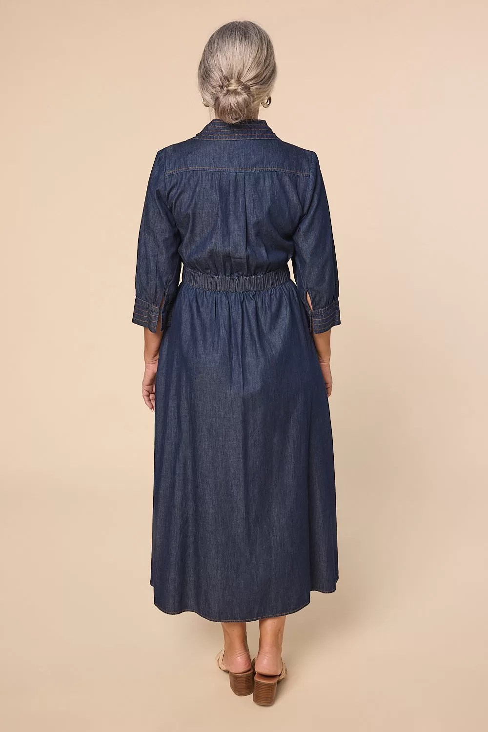 Wendy Chambray Wrap Dress in Dark Wash