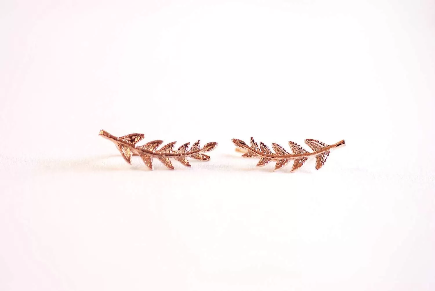 Wholesale Shiny Rose Gold Leaf Ear Climber- Rose Gold Leaf Ear Cuff, Leaf Earrings Ear Crawler, Ear Climber, Ear Jacket, Leaves Ear Climber Crawler