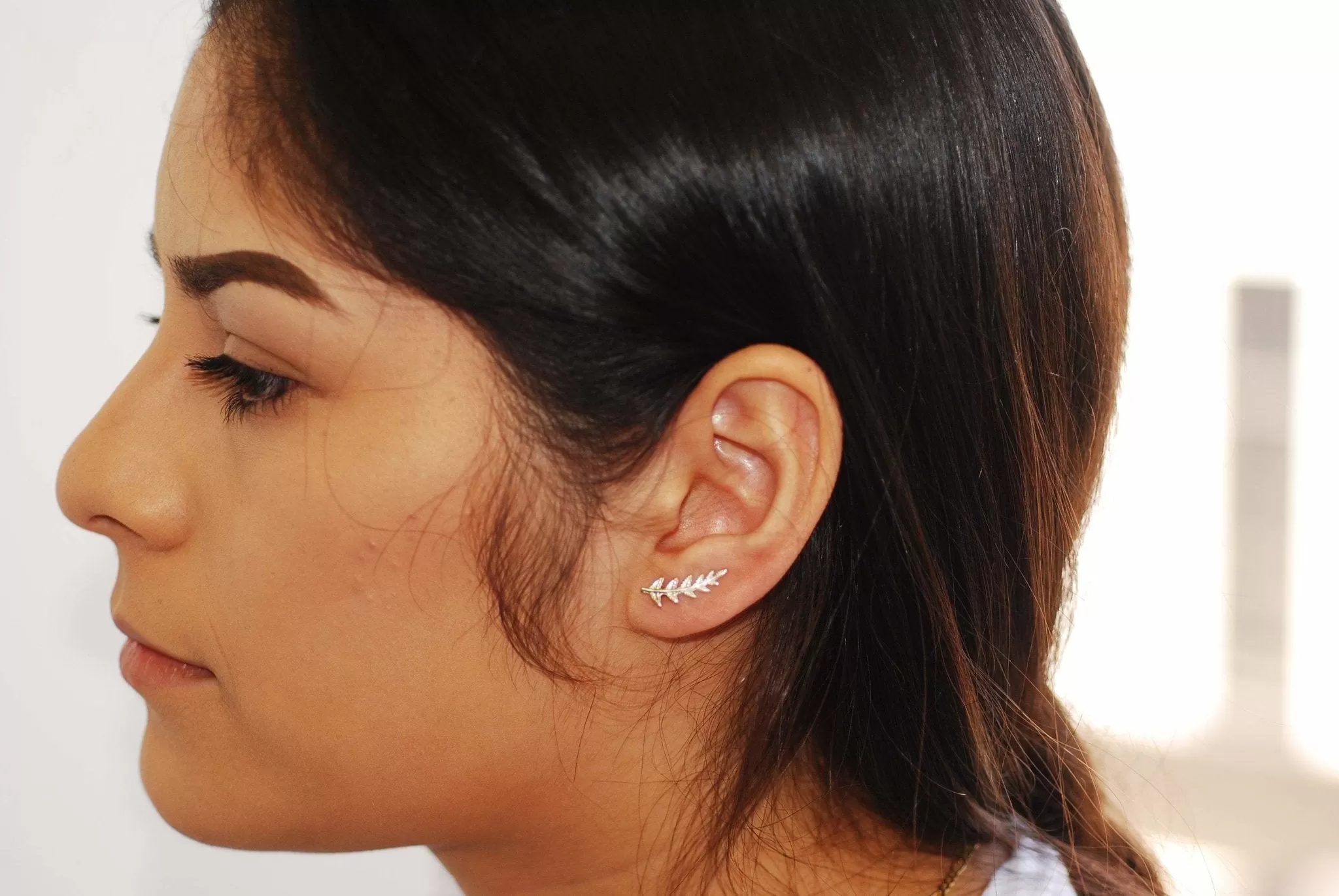 Wholesale Shiny Rose Gold Leaf Ear Climber- Rose Gold Leaf Ear Cuff, Leaf Earrings Ear Crawler, Ear Climber, Ear Jacket, Leaves Ear Climber Crawler