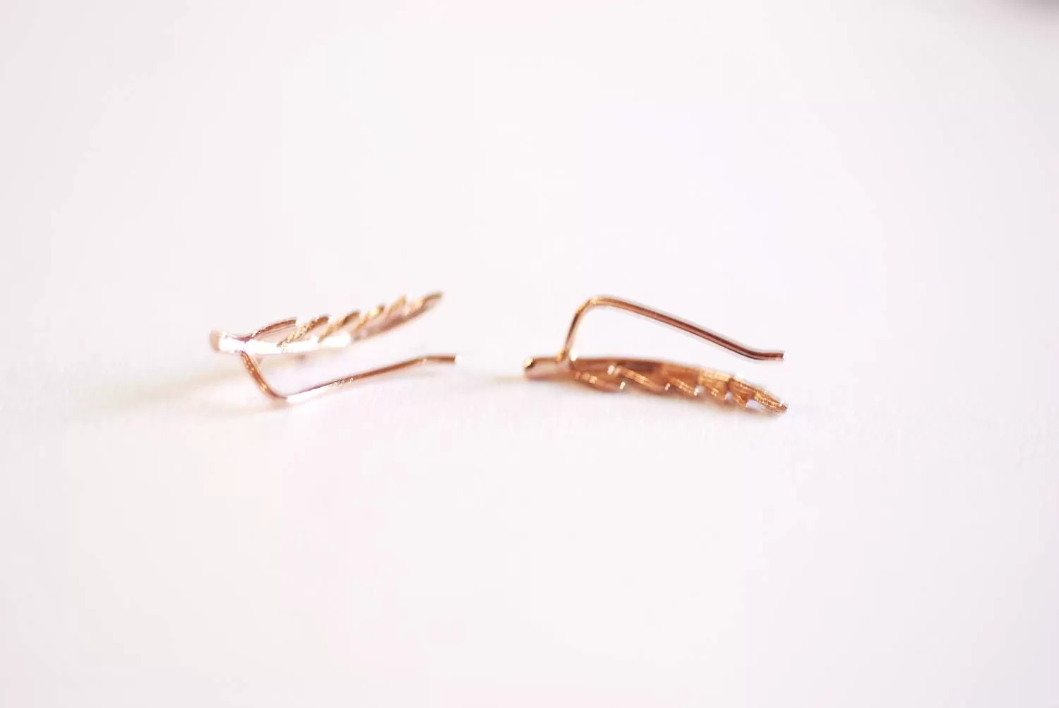 Wholesale Shiny Rose Gold Leaf Ear Climber- Rose Gold Leaf Ear Cuff, Leaf Earrings Ear Crawler, Ear Climber, Ear Jacket, Leaves Ear Climber Crawler