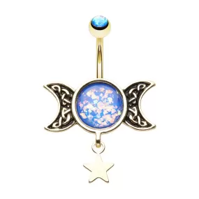 WILDKLASS Double Moon Star Dangle Belly Button Ring