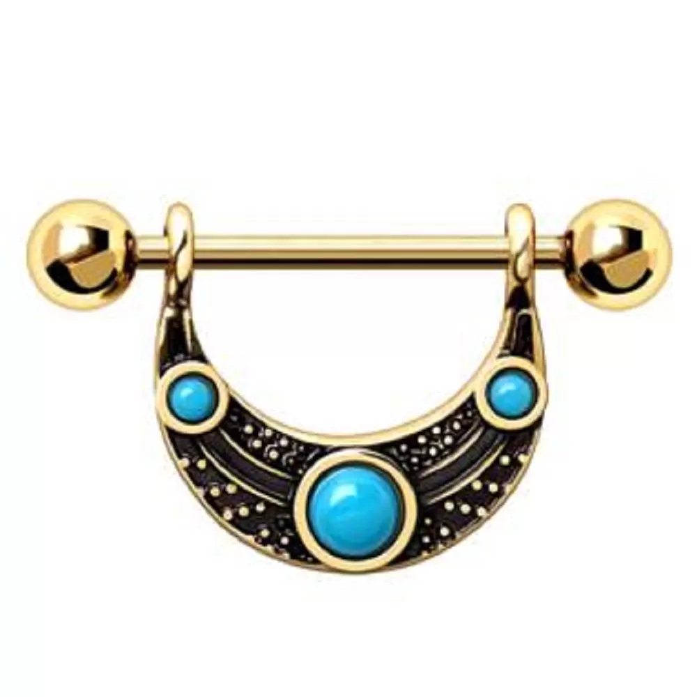 WILDKLASS Gold Plated Turquoise Shield Nipple Ring