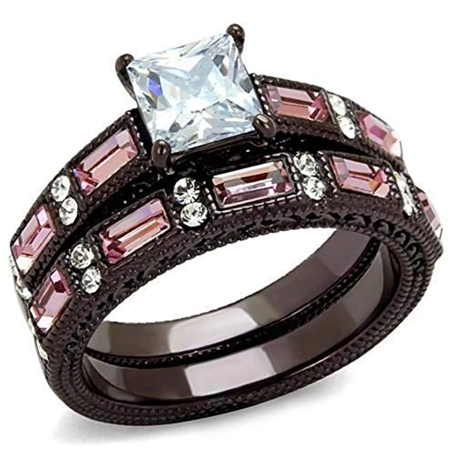 WildKlass Stainless Steel Ring IP Dark Brown (IP Coffee) Women AAA Grade CZ Clear