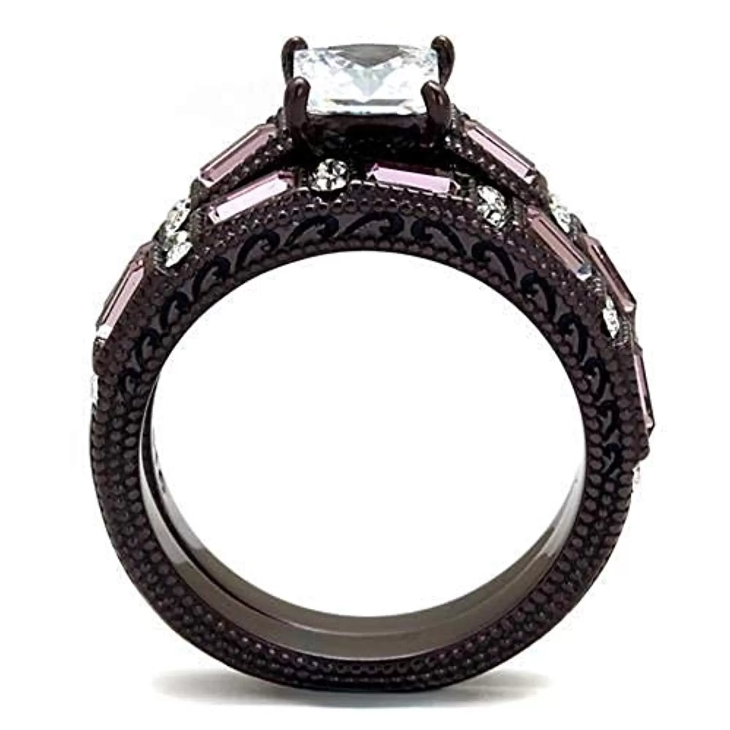 WildKlass Stainless Steel Ring IP Dark Brown (IP Coffee) Women AAA Grade CZ Clear