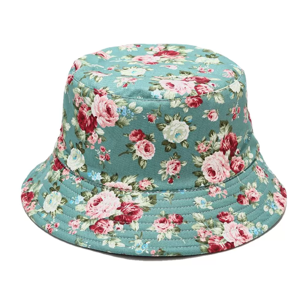 Women Double-sided Summer UV Protection Floral Pattern Casual Outdoor Sun Hat Bucket Hat