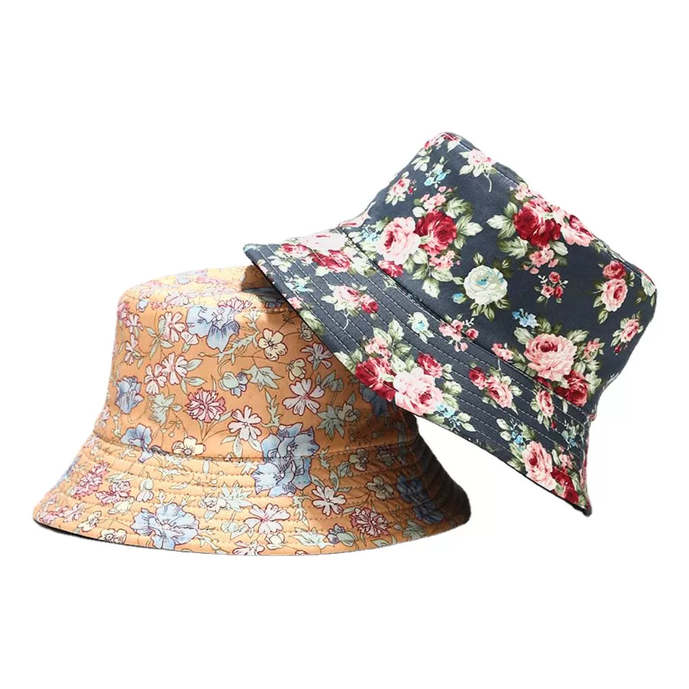 Women Double-sided Summer UV Protection Floral Pattern Casual Outdoor Sun Hat Bucket Hat