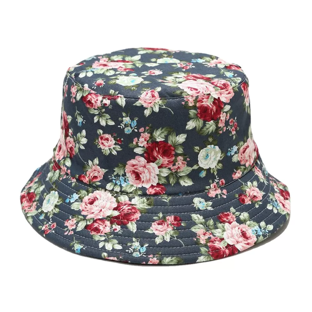 Women Double-sided Summer UV Protection Floral Pattern Casual Outdoor Sun Hat Bucket Hat